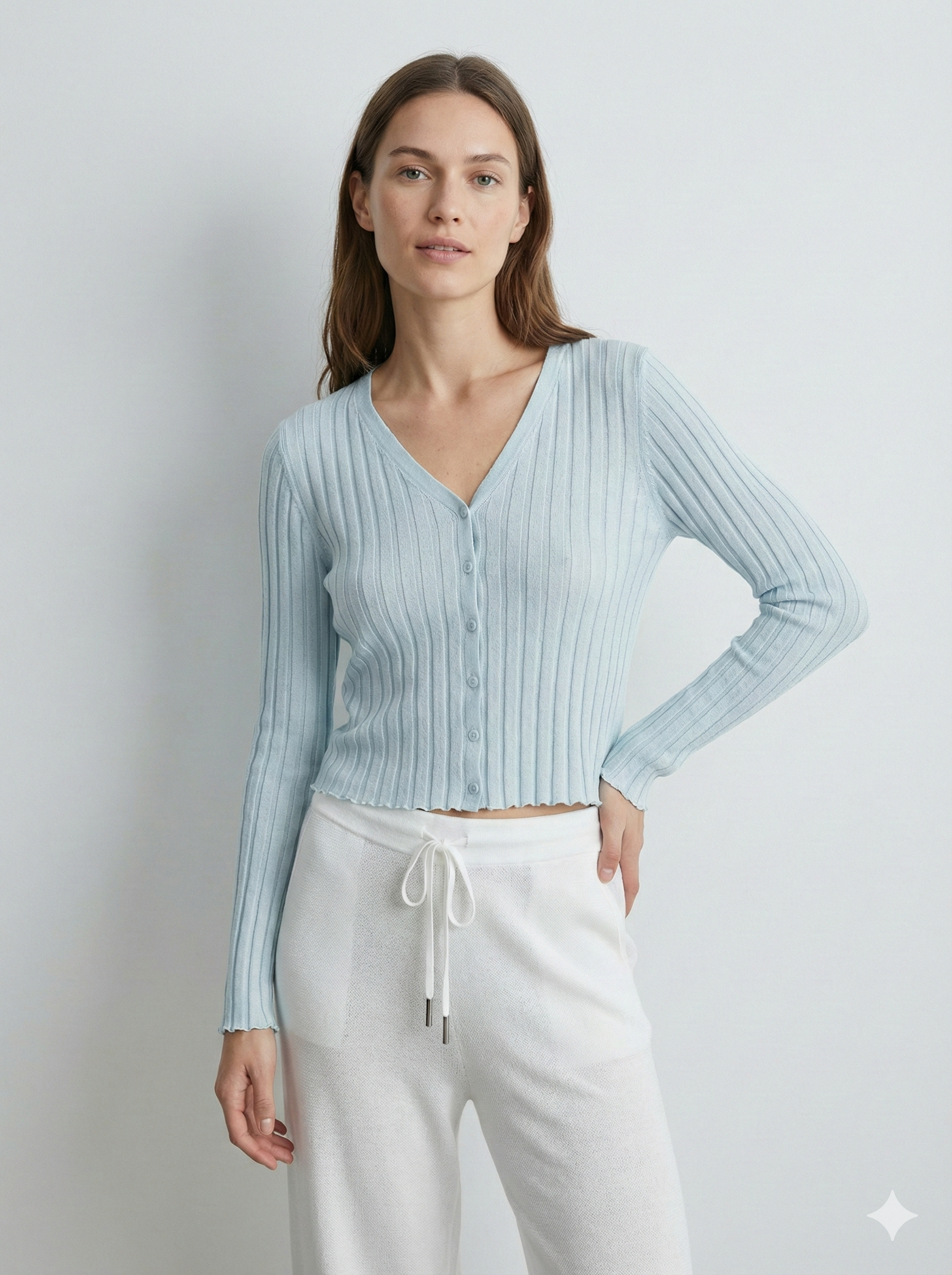 Lyocell linen V-neck cardigan sweater 92310