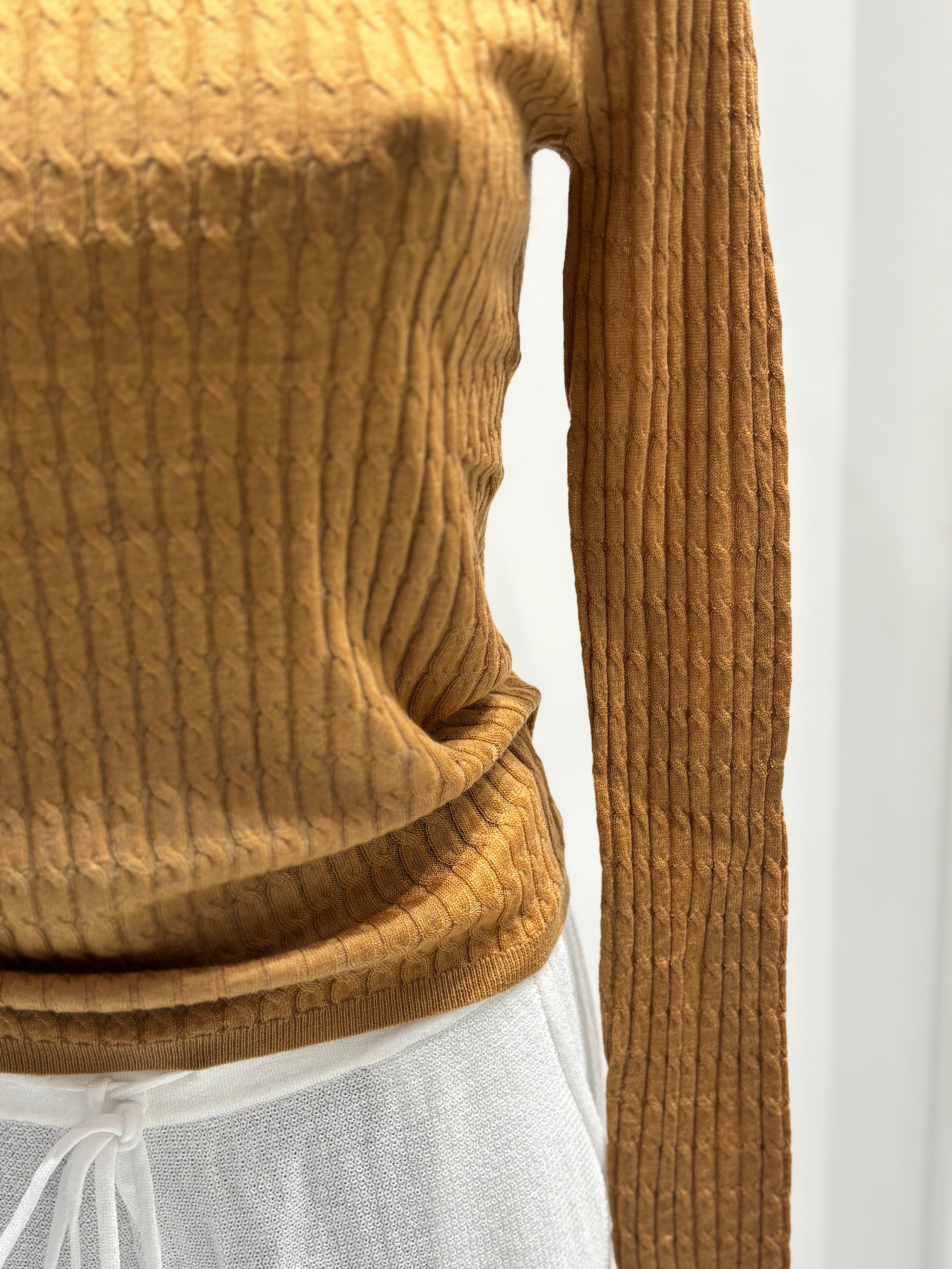 3D seamless Long-sleeved crew neck sweater with twisted rope style, 33% wool.A8655 (Copy)