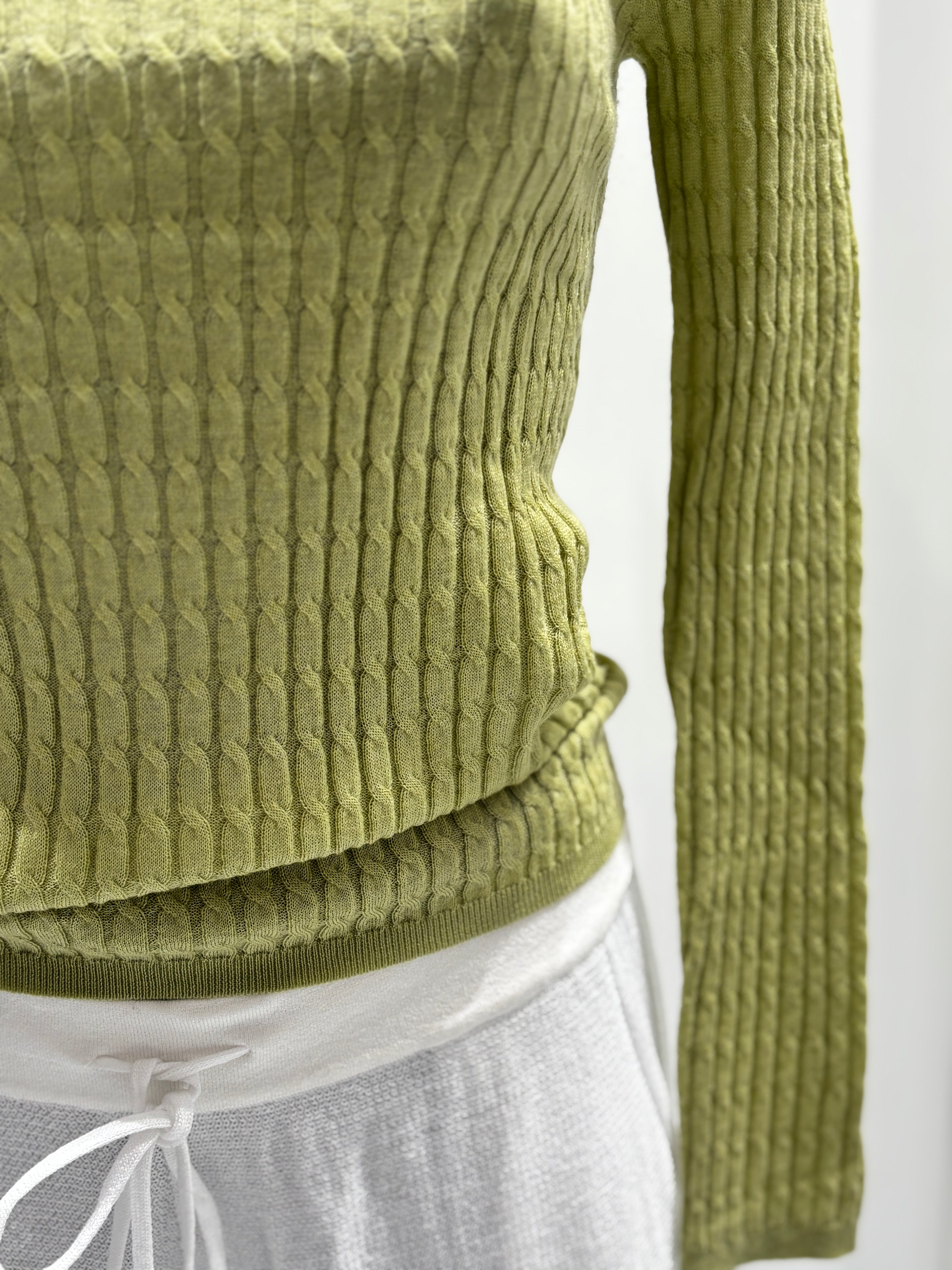 3D seamless Long-sleeved crew neck sweater with twisted rope style, 33% wool.A8655 (Copy)