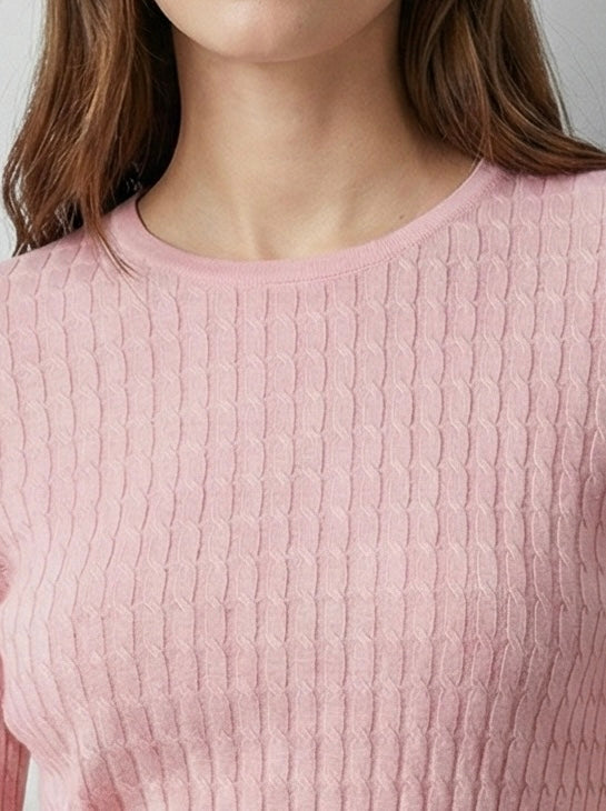 3D seamless Long-sleeved crew neck sweater with twisted rope style, 33% wool.A8655 (Copy)