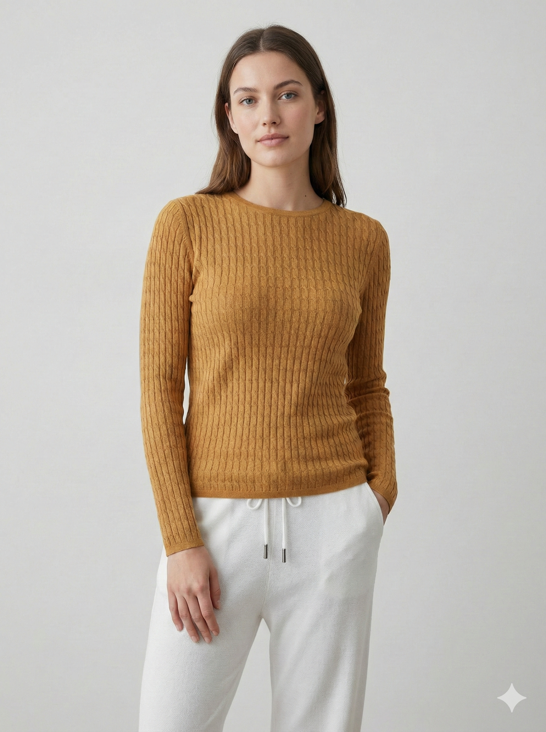 3D seamless Long-sleeved crew neck sweater with twisted rope style, 33% wool.A8655 (Copy)