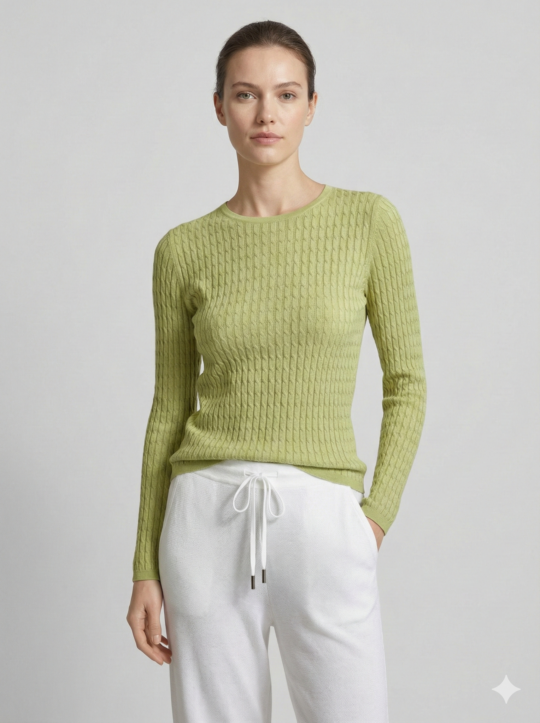 3D seamless Long-sleeved crew neck sweater with twisted rope style, 33% wool.A8655 (Copy)
