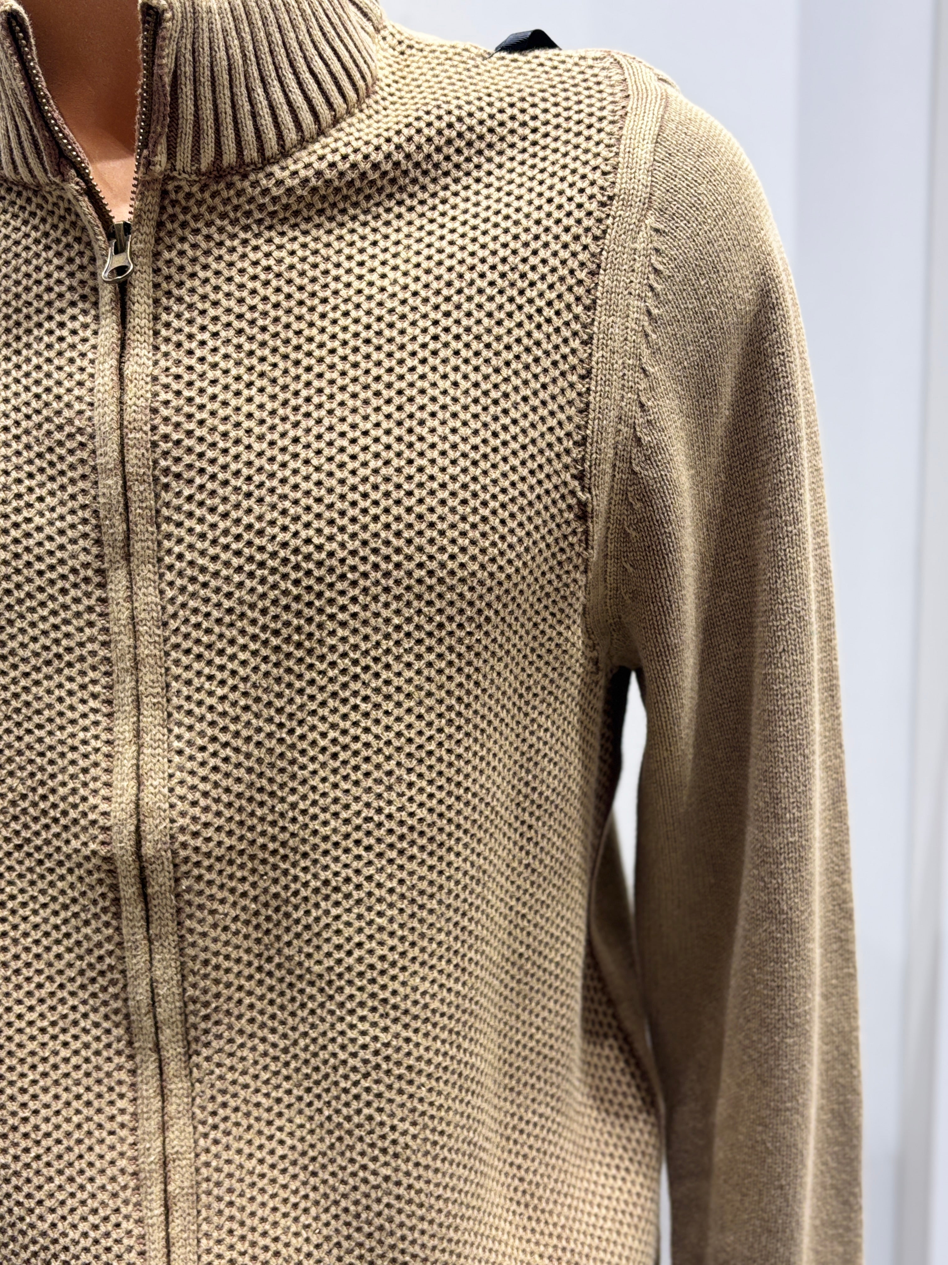 Stone wash jacquard zipper sweater H005