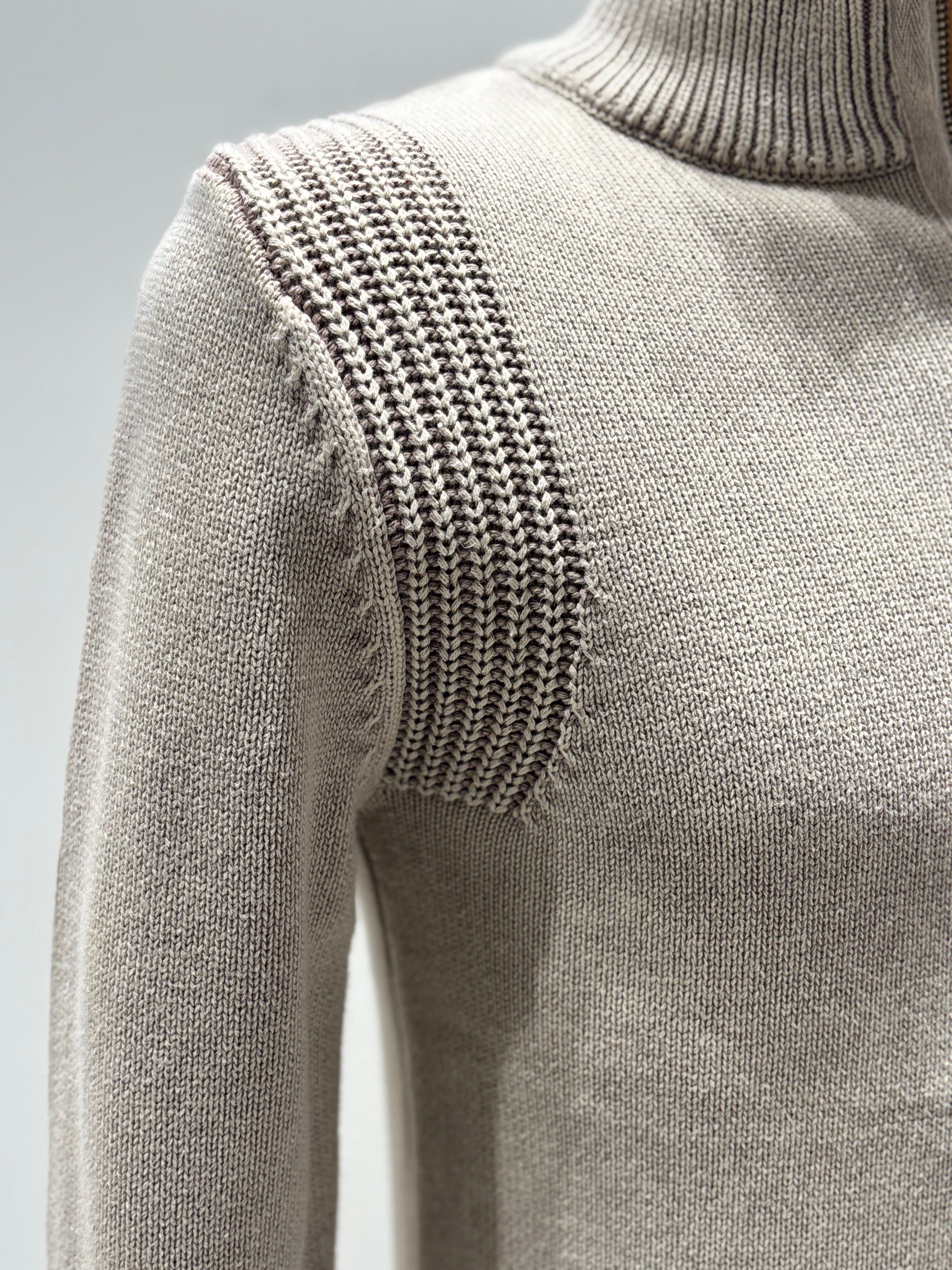 Stone wash jacquard zipper sweater H001