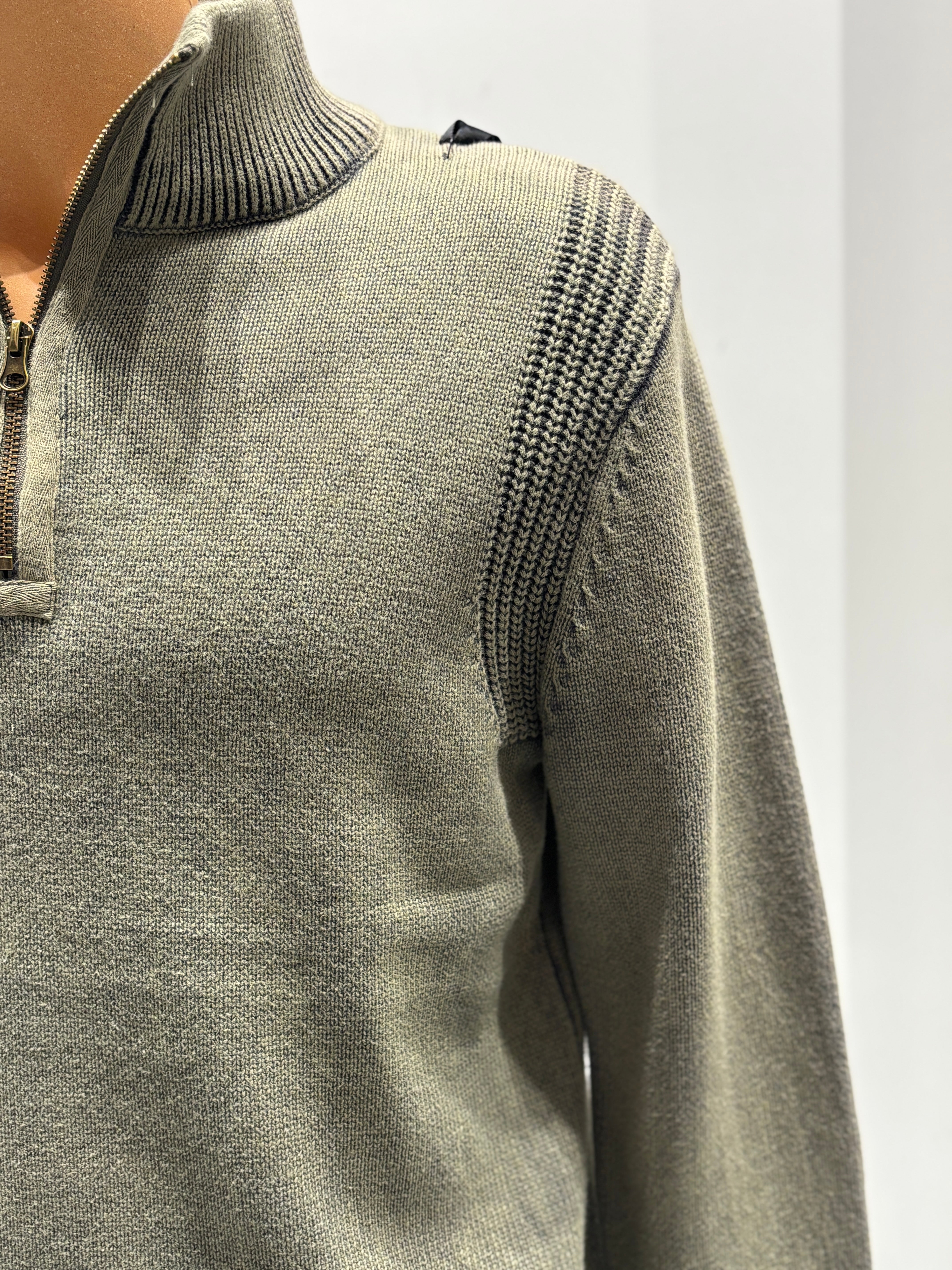 Stone wash jacquard zipper sweater H001