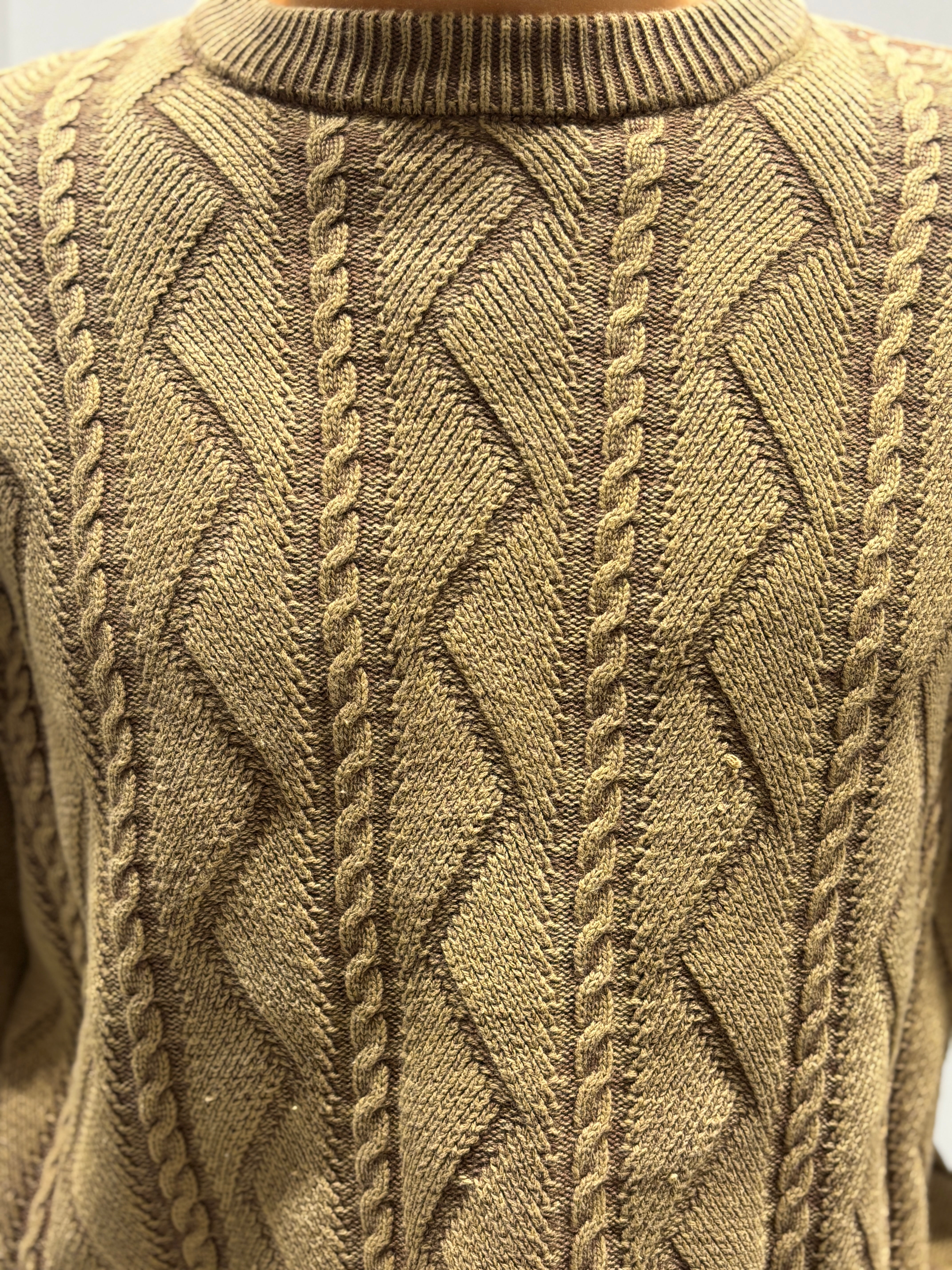 Stone wash jacquard crew-neck sweater H007