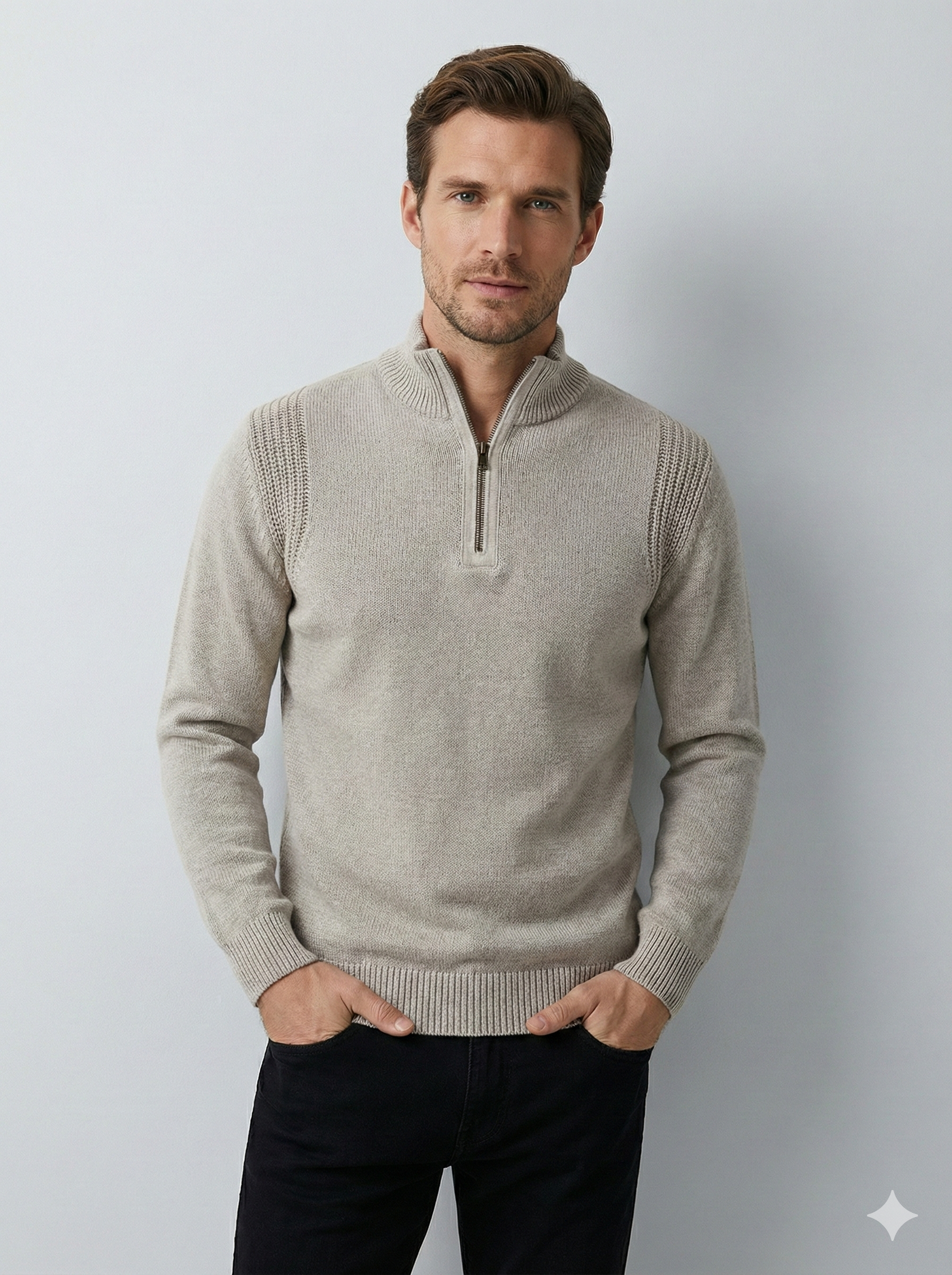 Stone wash jacquard zipper sweater H001