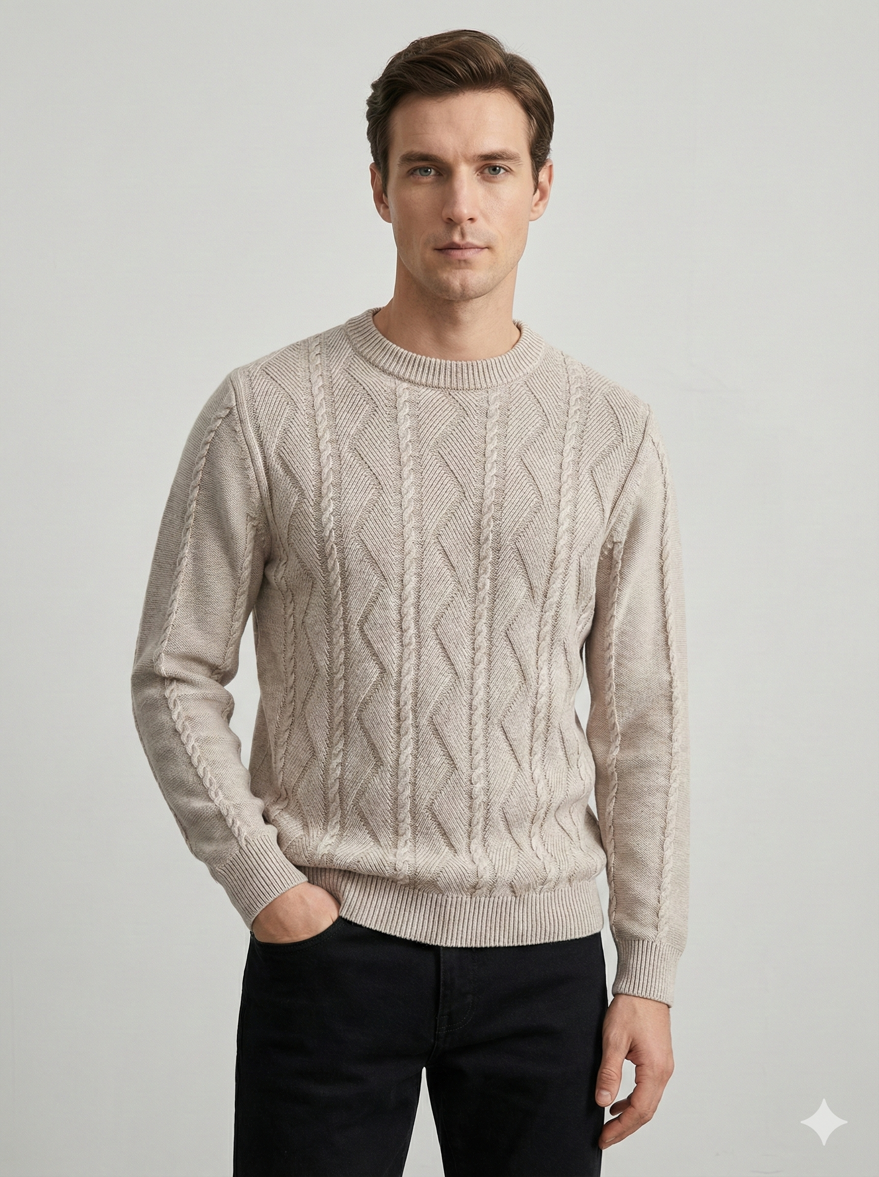 Stone wash jacquard crew-neck sweater H007