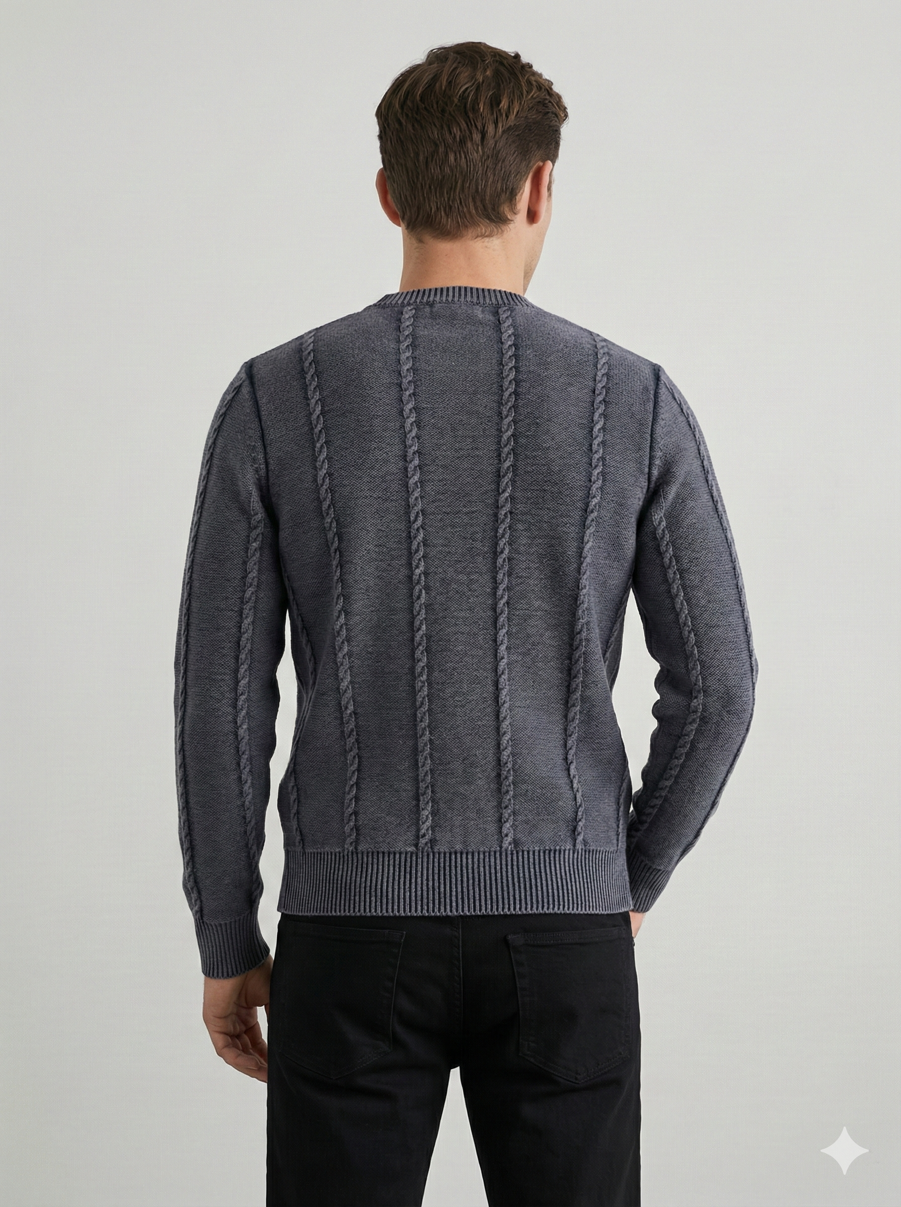 Stone wash jacquard crew-neck sweater H007