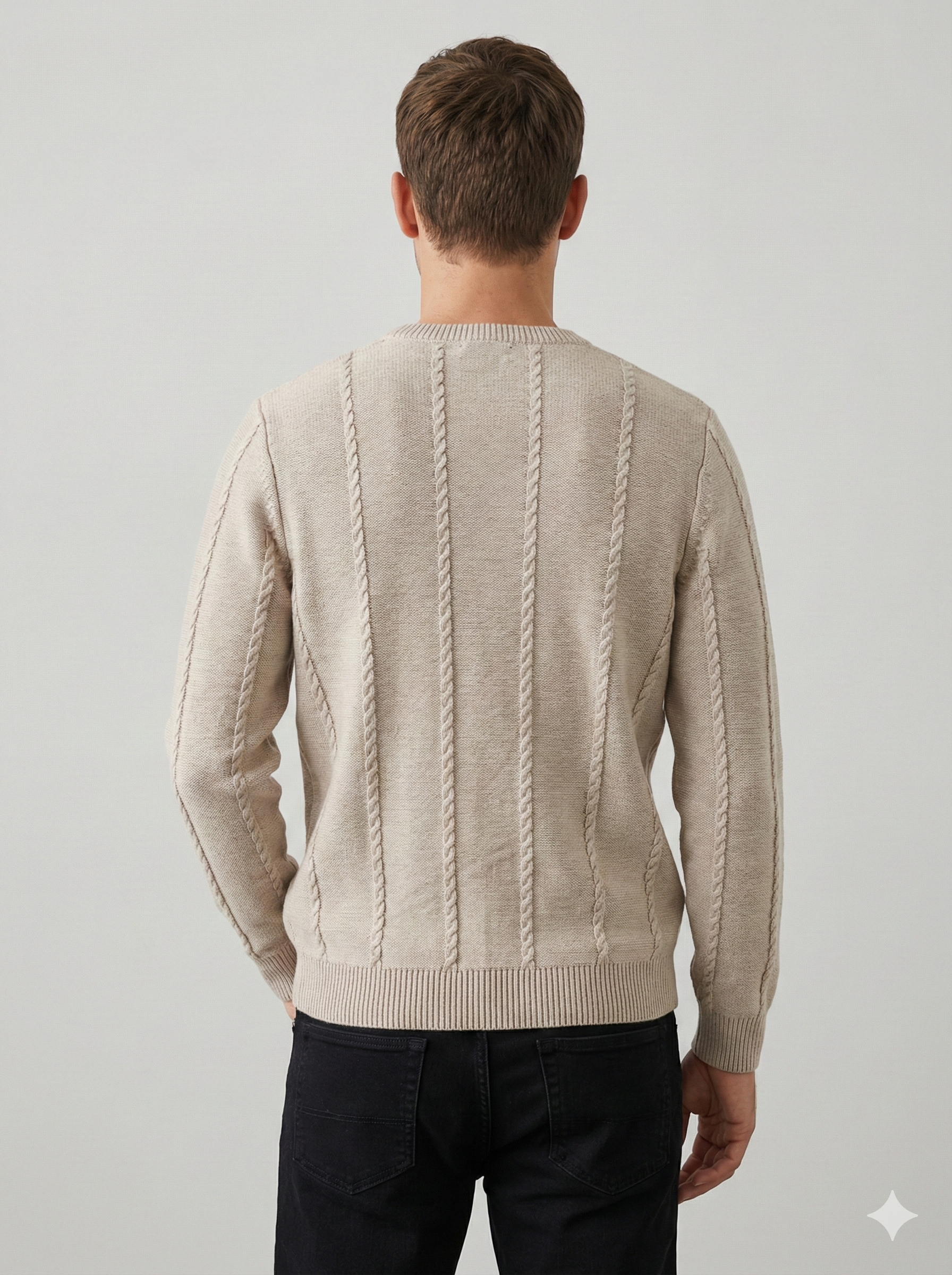 Stone wash jacquard crew-neck sweater H007