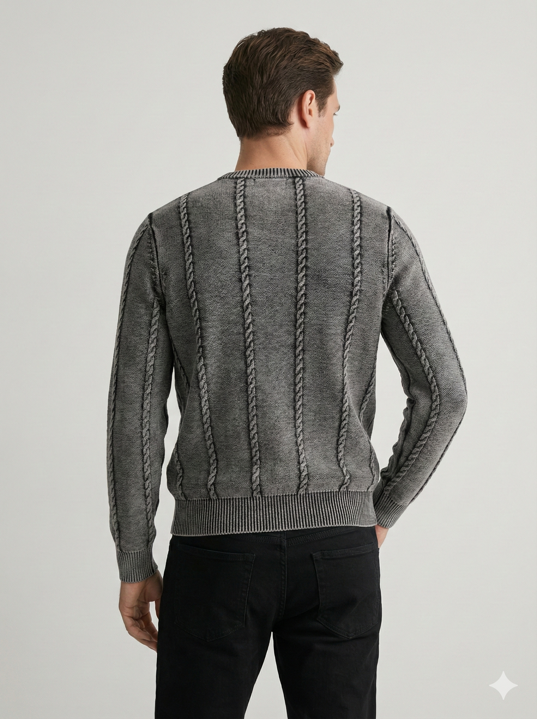 Stone wash jacquard crew-neck sweater H007