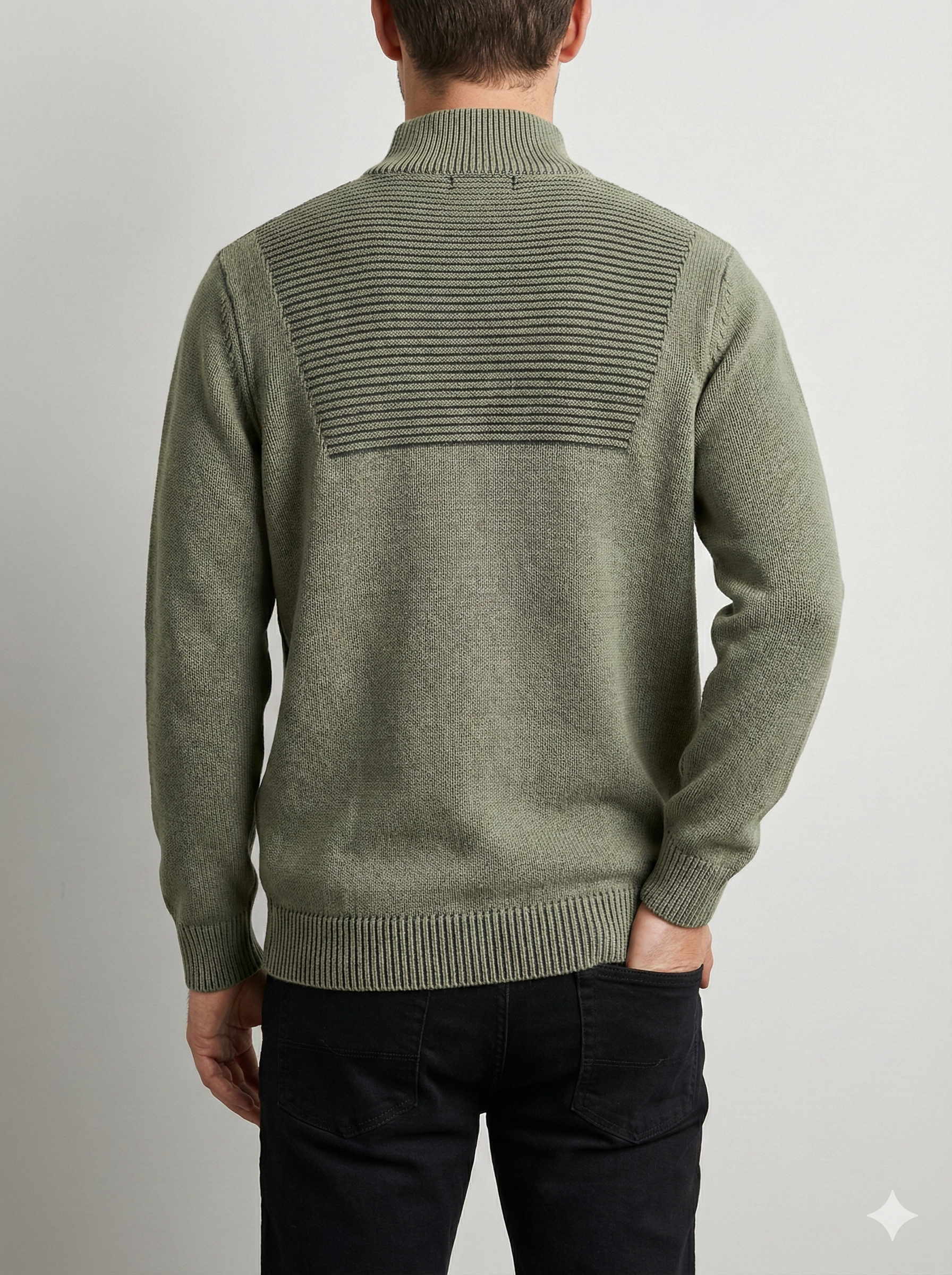 Stone wash jacquard zipper sweater H001