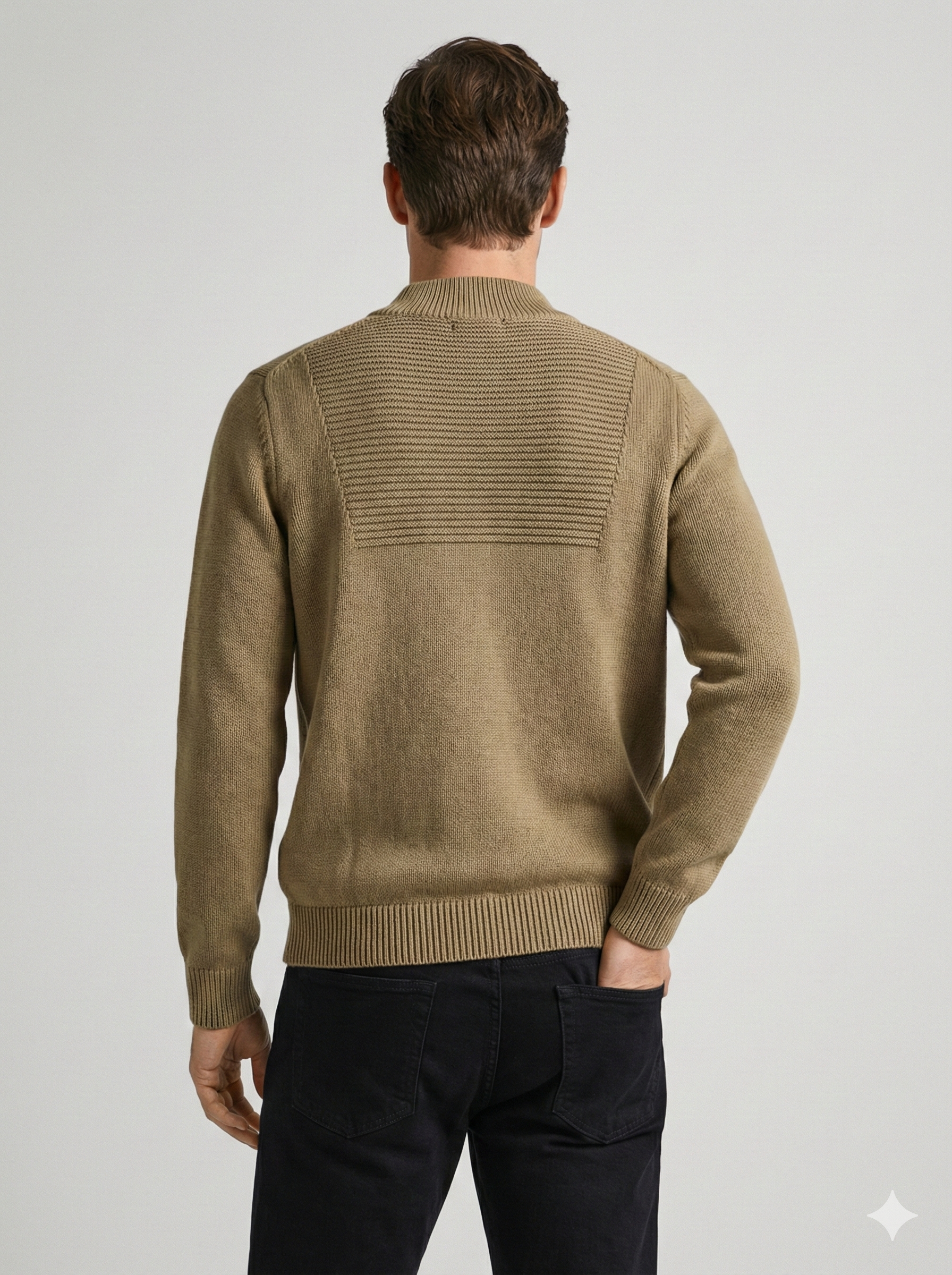 Stone wash jacquard zipper sweater H001