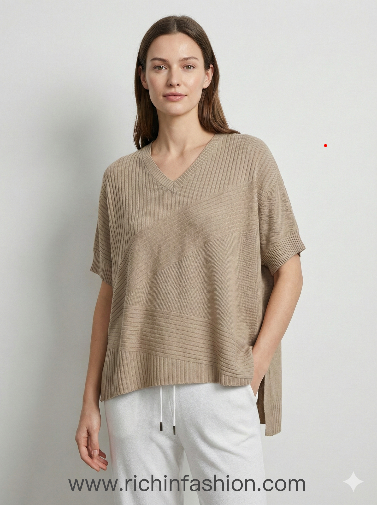 Spring/Summer V-neck Short-sleeved Women's Sweater H6801