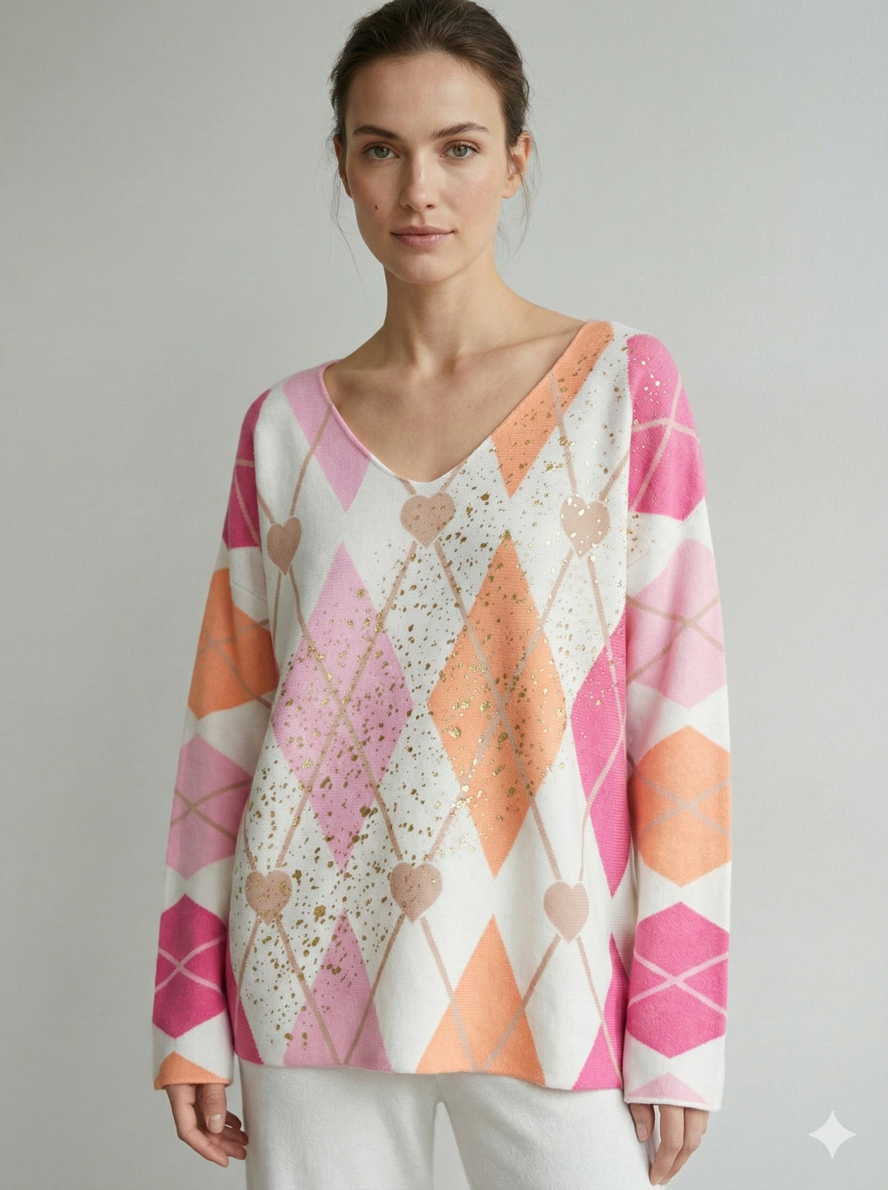 long sleeves v-neck spring sweater Square Print sy6021