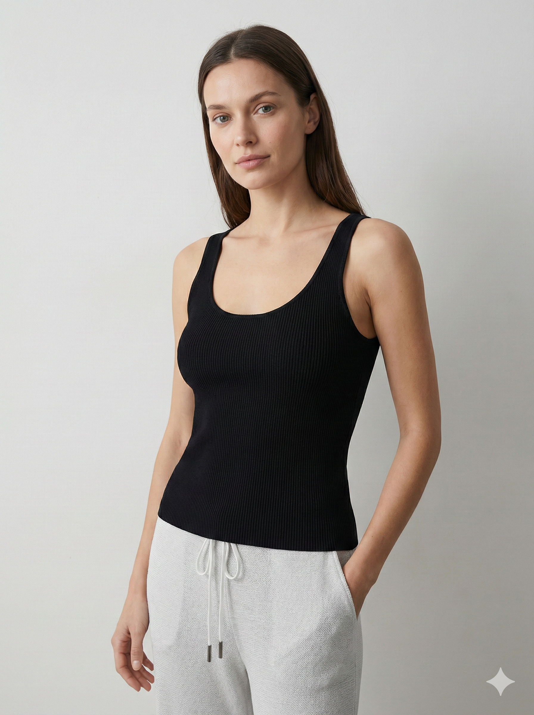 V-neck ribbed, high-elasticity women's vest - a summer essential. 92009B