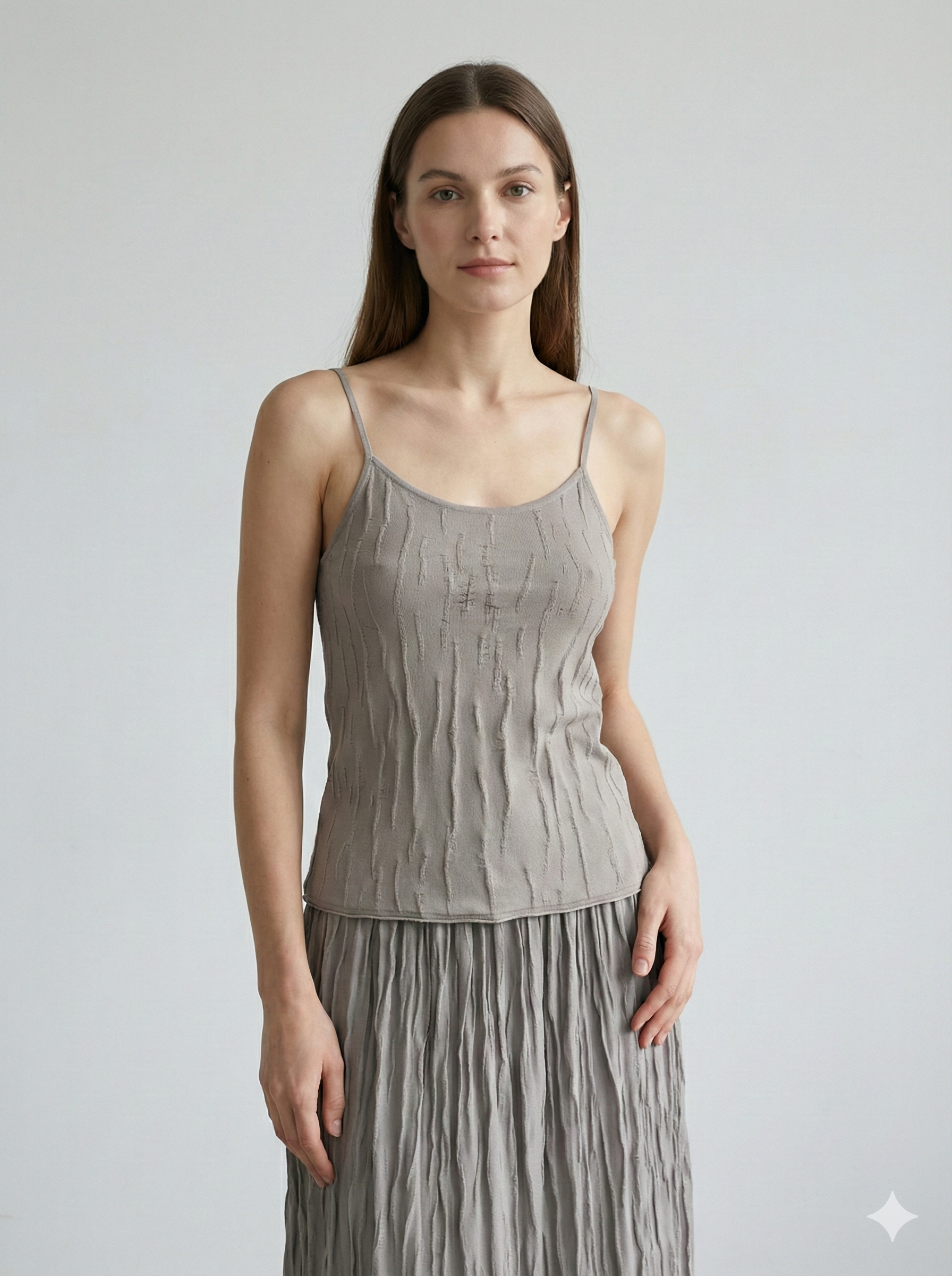 Spring/Summer Suit: Long-sleeved cardigan, camisole, long skirt, jacquard, women's sweater (14-gauge) 32211,32206