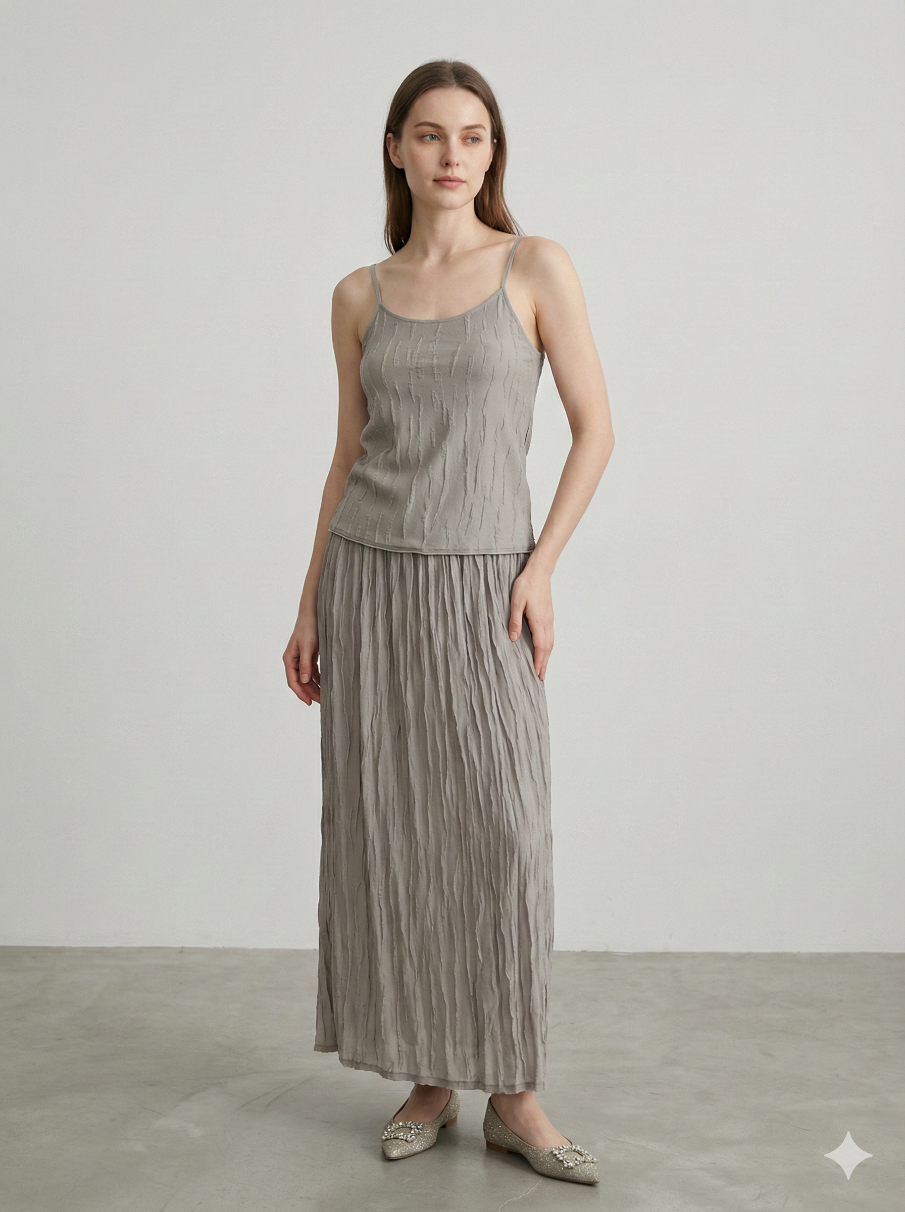 Spring/Summer Suit: Long-sleeved cardigan, camisole, long skirt, jacquard, women's sweater (14-gauge) 32211,32206