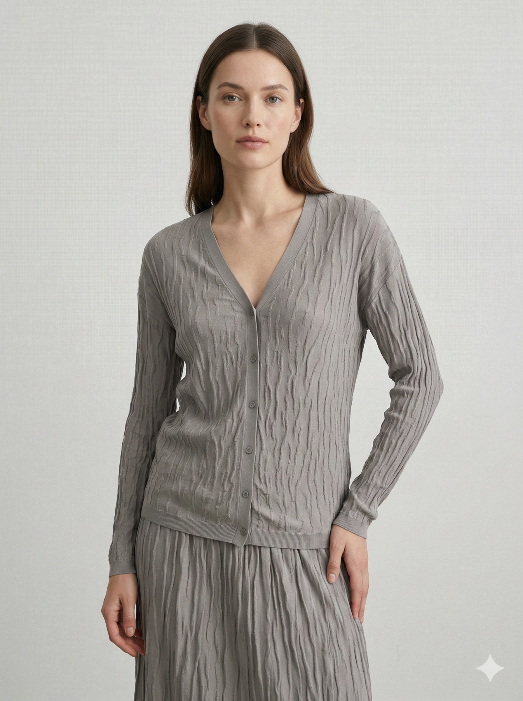 Spring/Summer Suit: Long-sleeved cardigan, camisole, long skirt, jacquard, women's sweater (14-gauge) 32211,32206