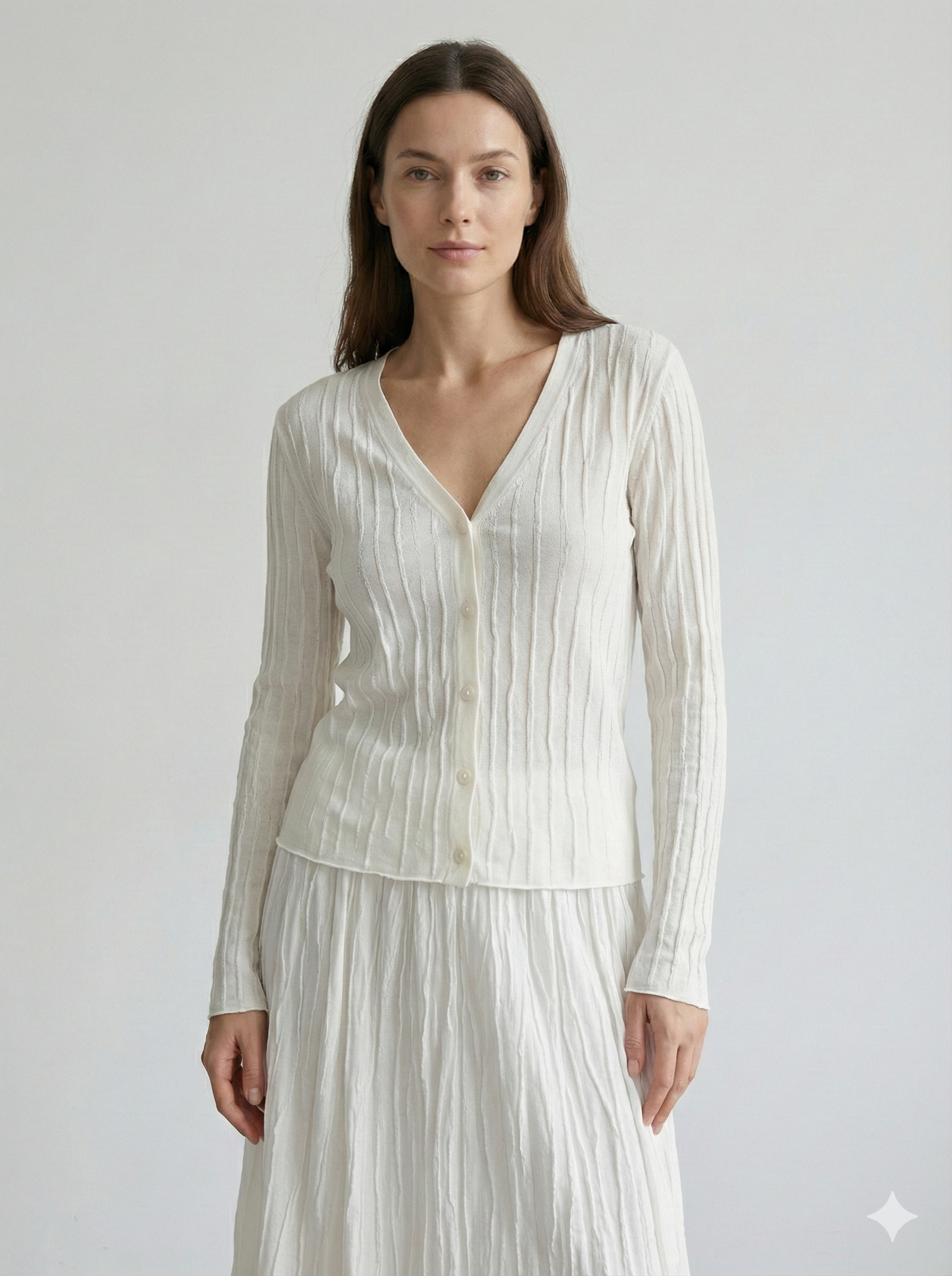 Spring/Summer Suit: Long-sleeved cardigan, camisole, long skirt, jacquard, women's sweater (14-gauge) 32211,32206