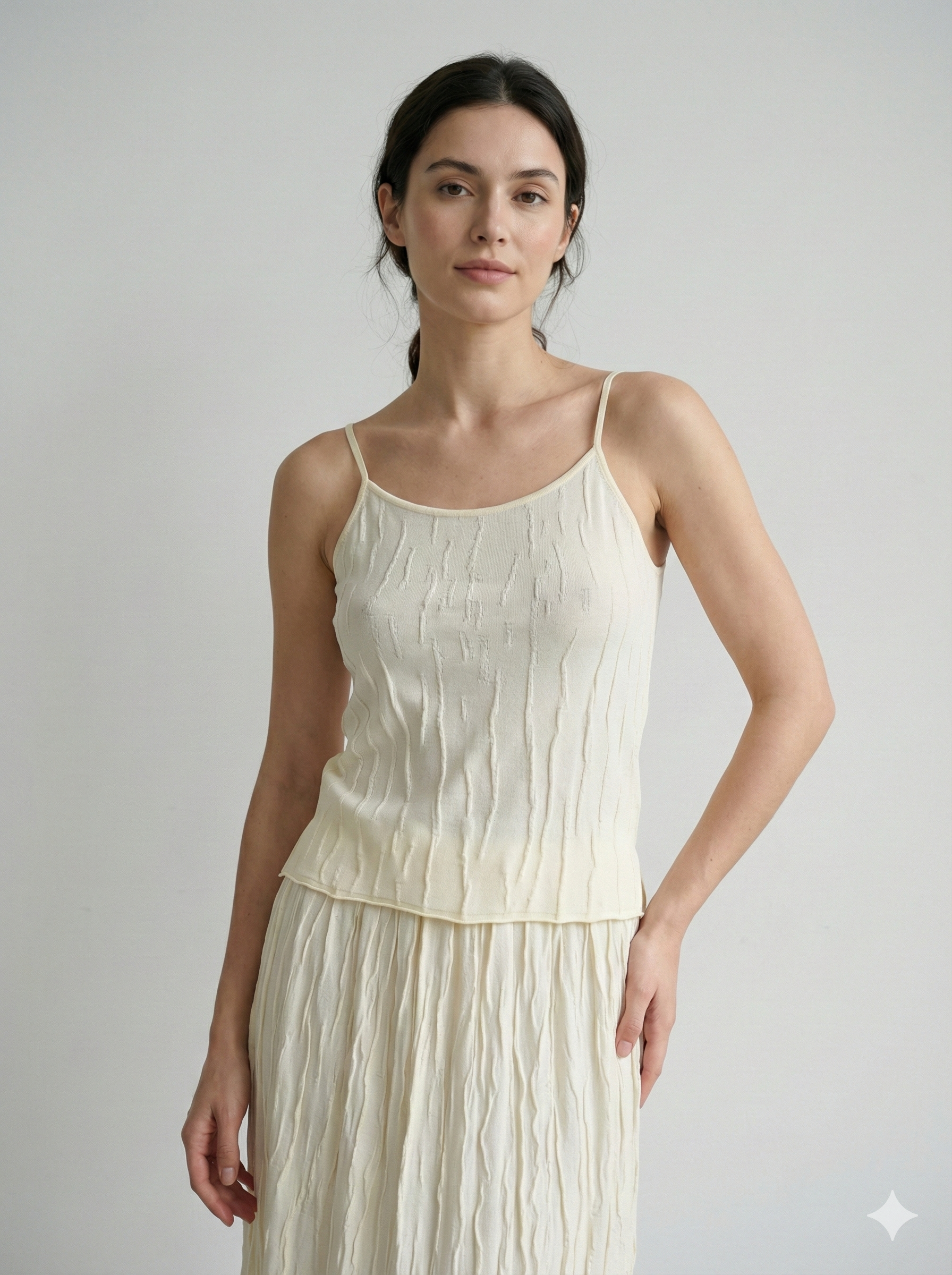 Spring/Summer Suit: Long-sleeved cardigan, camisole, long skirt, jacquard, women's sweater (14-gauge) 32211,32206