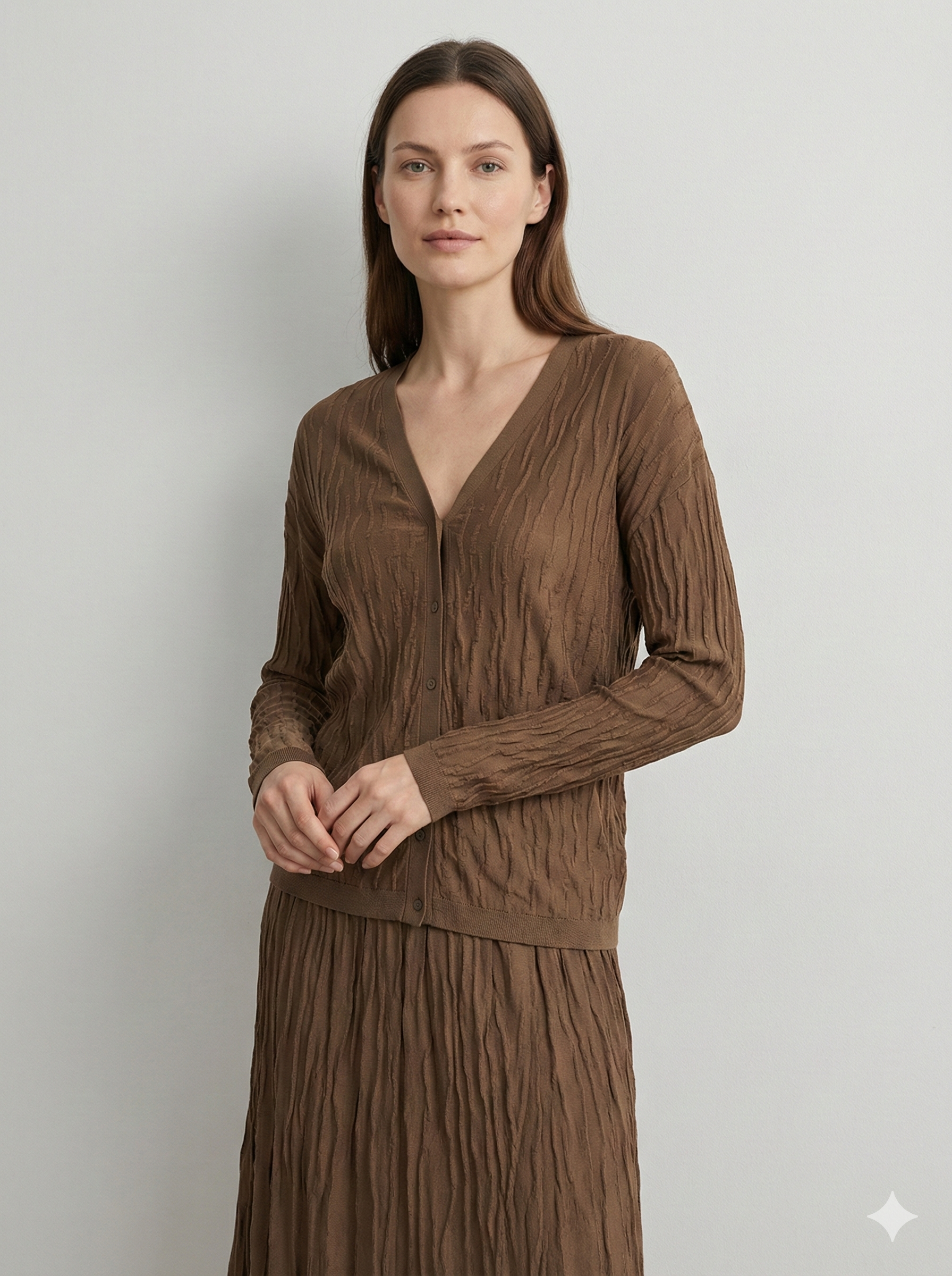 Spring/Summer Suit: Long-sleeved cardigan, camisole, long skirt, jacquard, women's sweater (14-gauge) 32211,32206