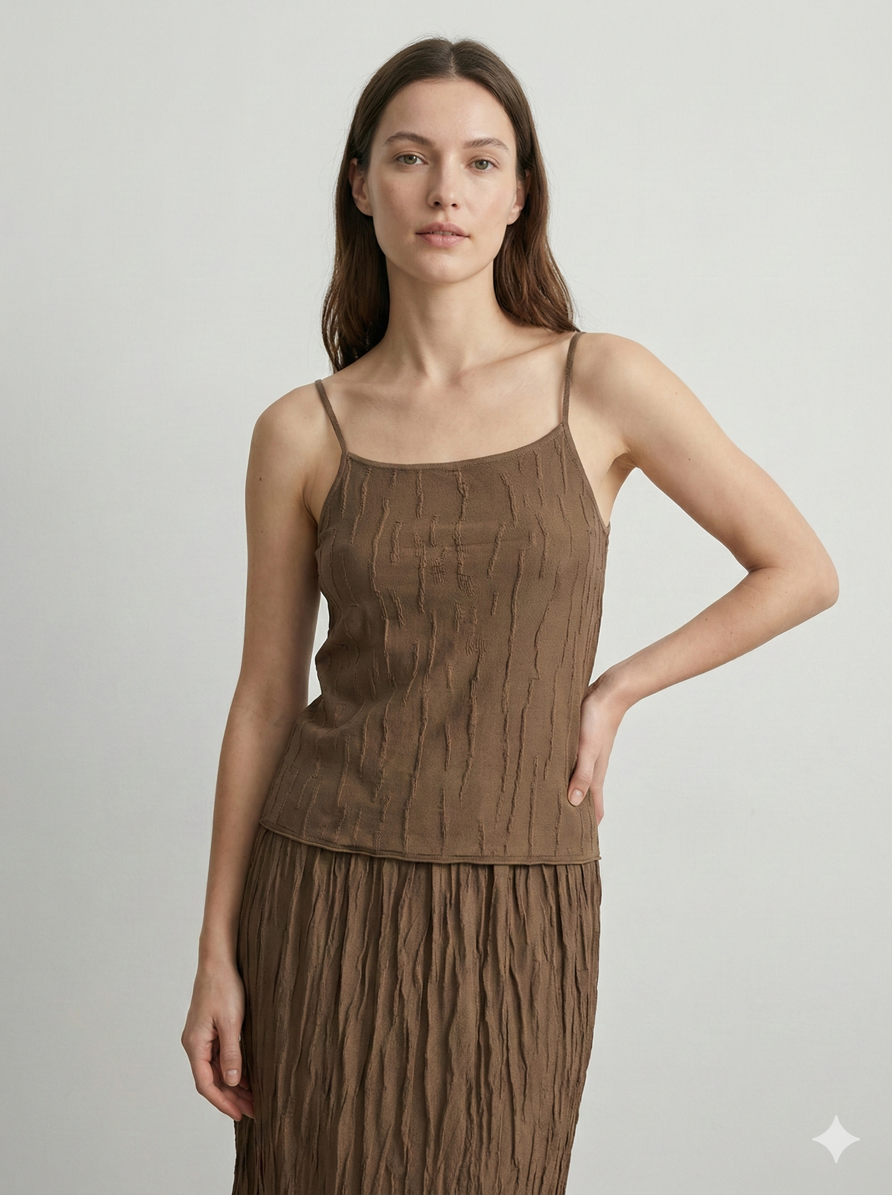 Spring/Summer Suit: Long-sleeved cardigan, camisole, long skirt, jacquard, women's sweater (14-gauge) 32211,32206