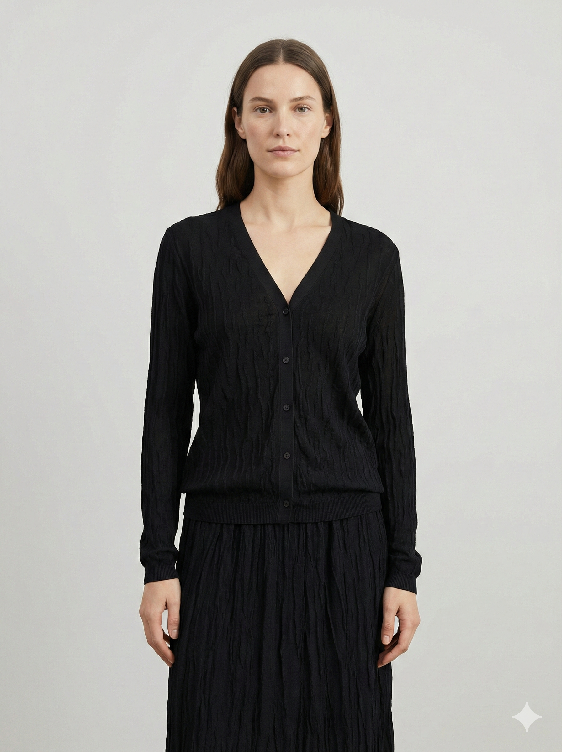 Spring/Summer Suit: Long-sleeved cardigan, camisole, long skirt, jacquard, women's sweater (14-gauge) 32211,32206