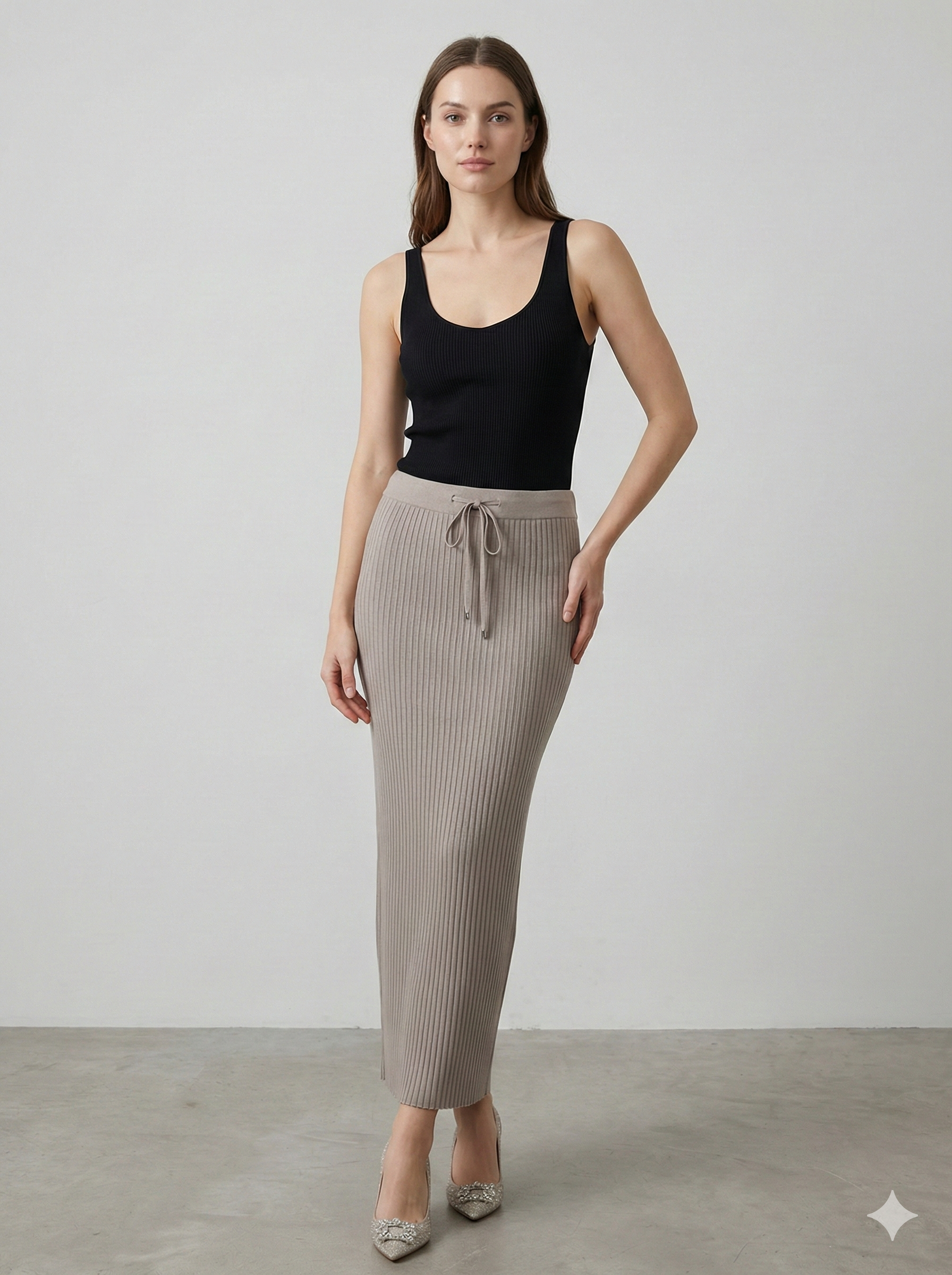 Knitted long pleated skirt 92088