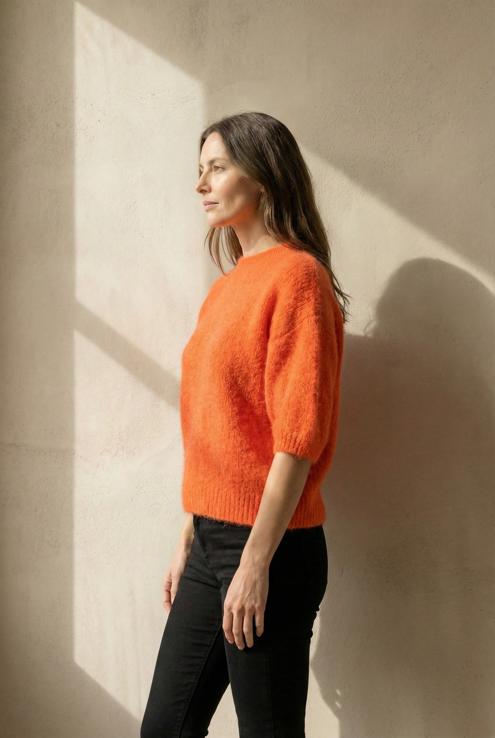 maglione a maniche corte in alpaca