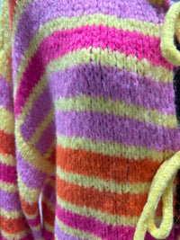 Crew neck, color-blocked, drawstring cardigan, casual sweater art. 21265