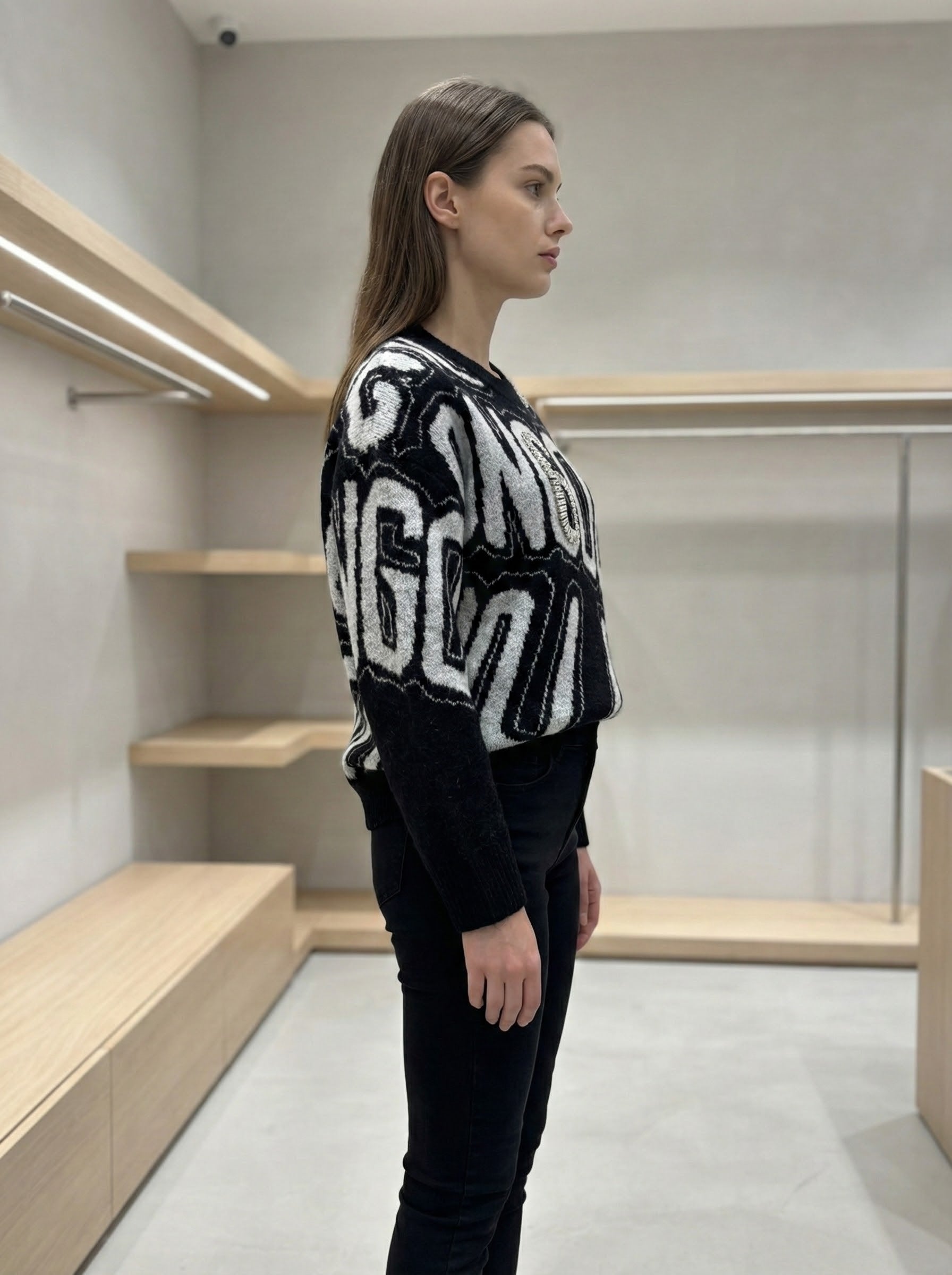 Jacquard rhinestones sweater