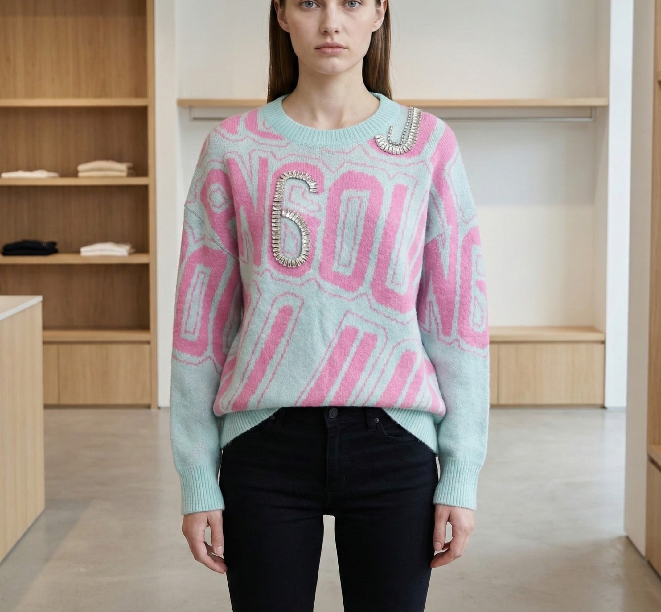 Maglione con strass jacquard