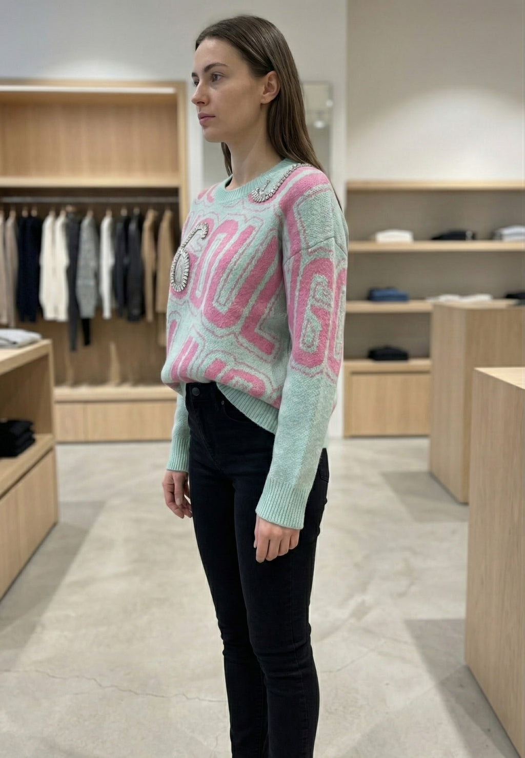 Jacquard rhinestones sweater art.25901