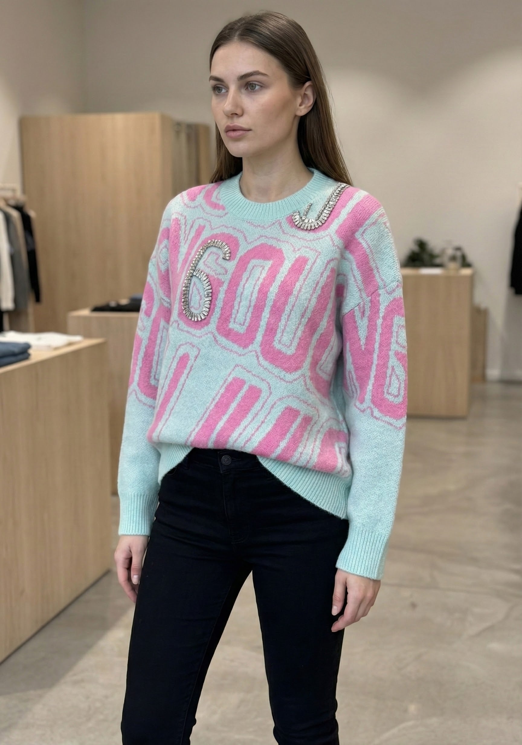 Jacquard rhinestones sweater art.25901