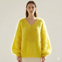 Baby mohair, V-neck collar, long-sleeved, Casual, puff sleeves style art.mh6102