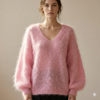 Baby mohair, V-neck collar, long-sleeved, Casual, puff sleeves style art.mh6102