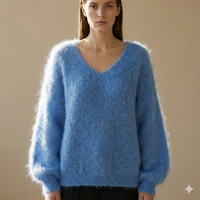 Baby mohair, V-neck collar, long-sleeved, Casual, puff sleeves style art.mh6102
