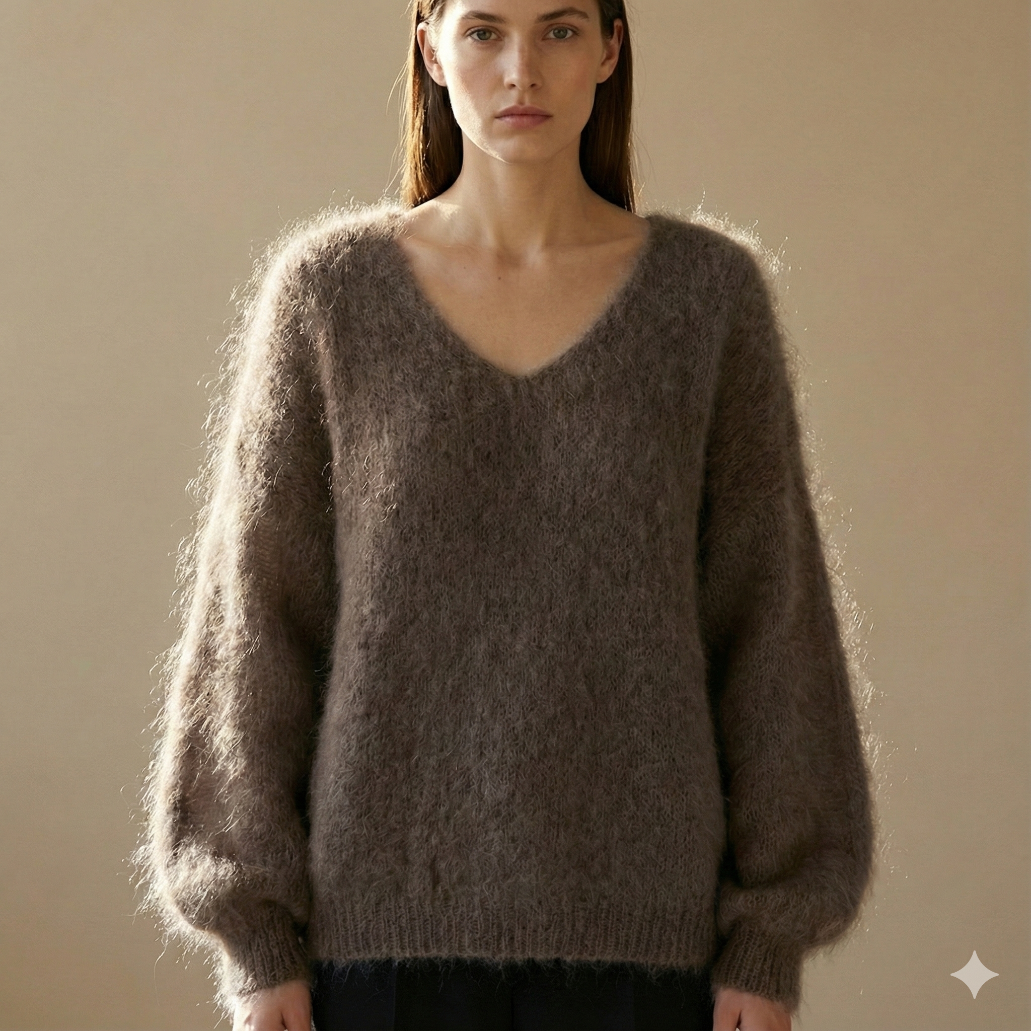 Baby mohair, V-neck collar, long-sleeved, Casual, puff sleeves style art.mh6102