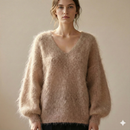 Baby mohair, V-neck collar, long-sleeved, Casual, puff sleeves style art.mh6102
