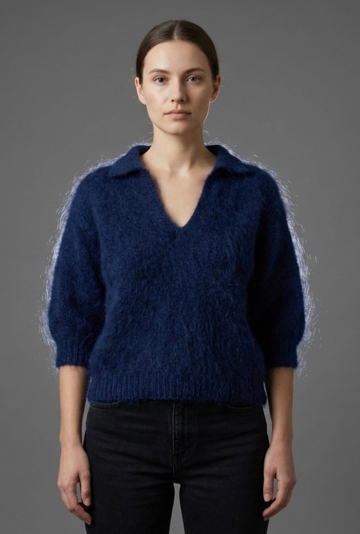 Baby mohair, V-neck polo collar, short-sleeved, Casual, Short style art.mh6101