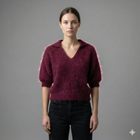 Baby mohair, V-neck polo collar, short-sleeved, Casual, Short style art.mh6101