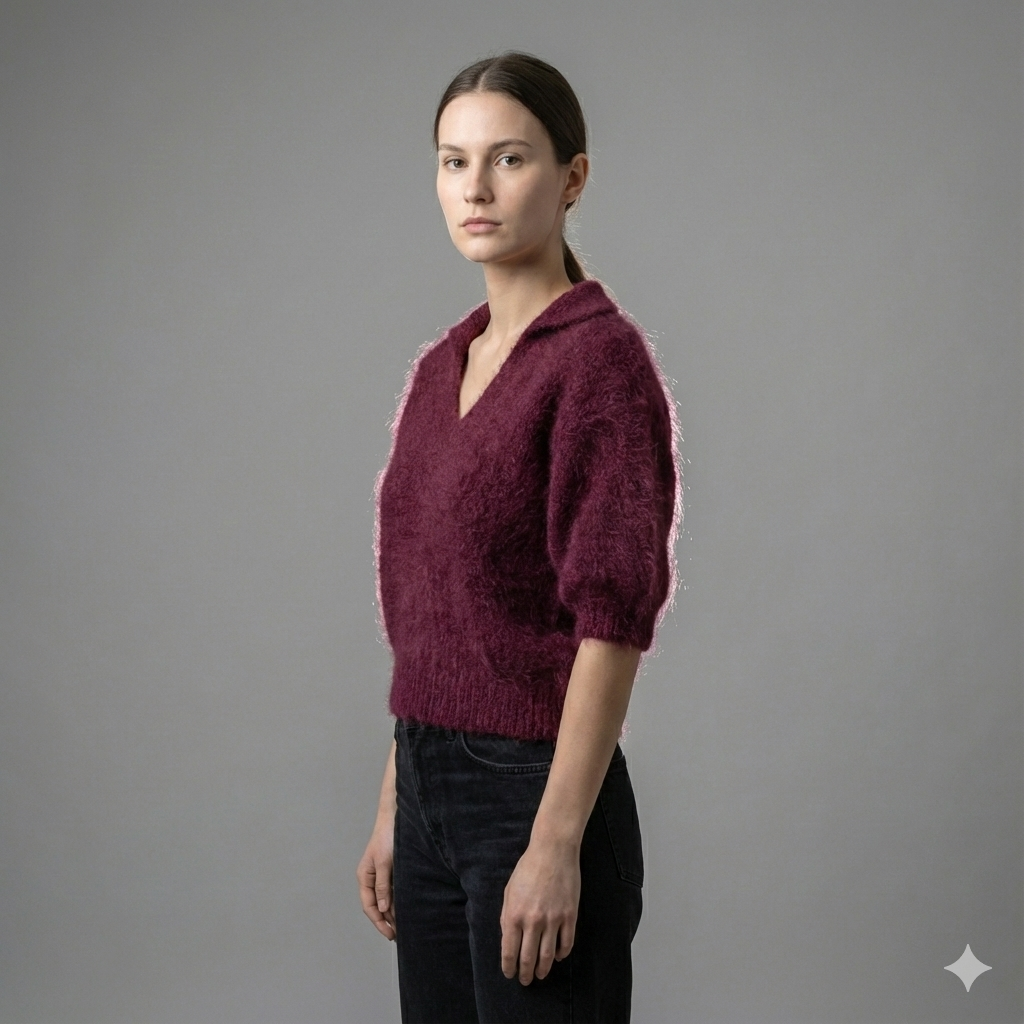 Baby mohair, V-neck polo collar, short-sleeved, Casual, Short style art.mh6101