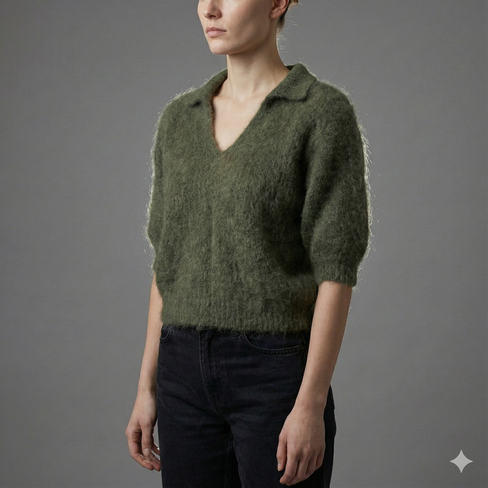 Baby mohair, V-neck polo collar, short-sleeved, Casual, Short style art.mh6101