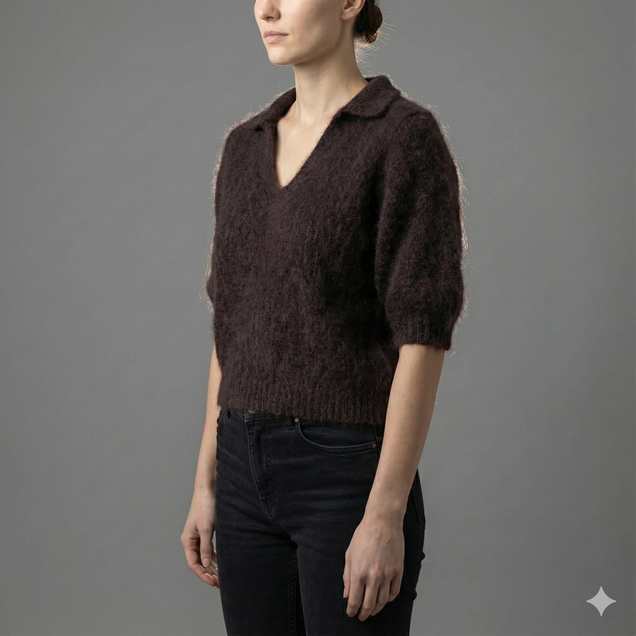 Baby mohair, V-neck polo collar, short-sleeved, Casual, Short style art.mh6101