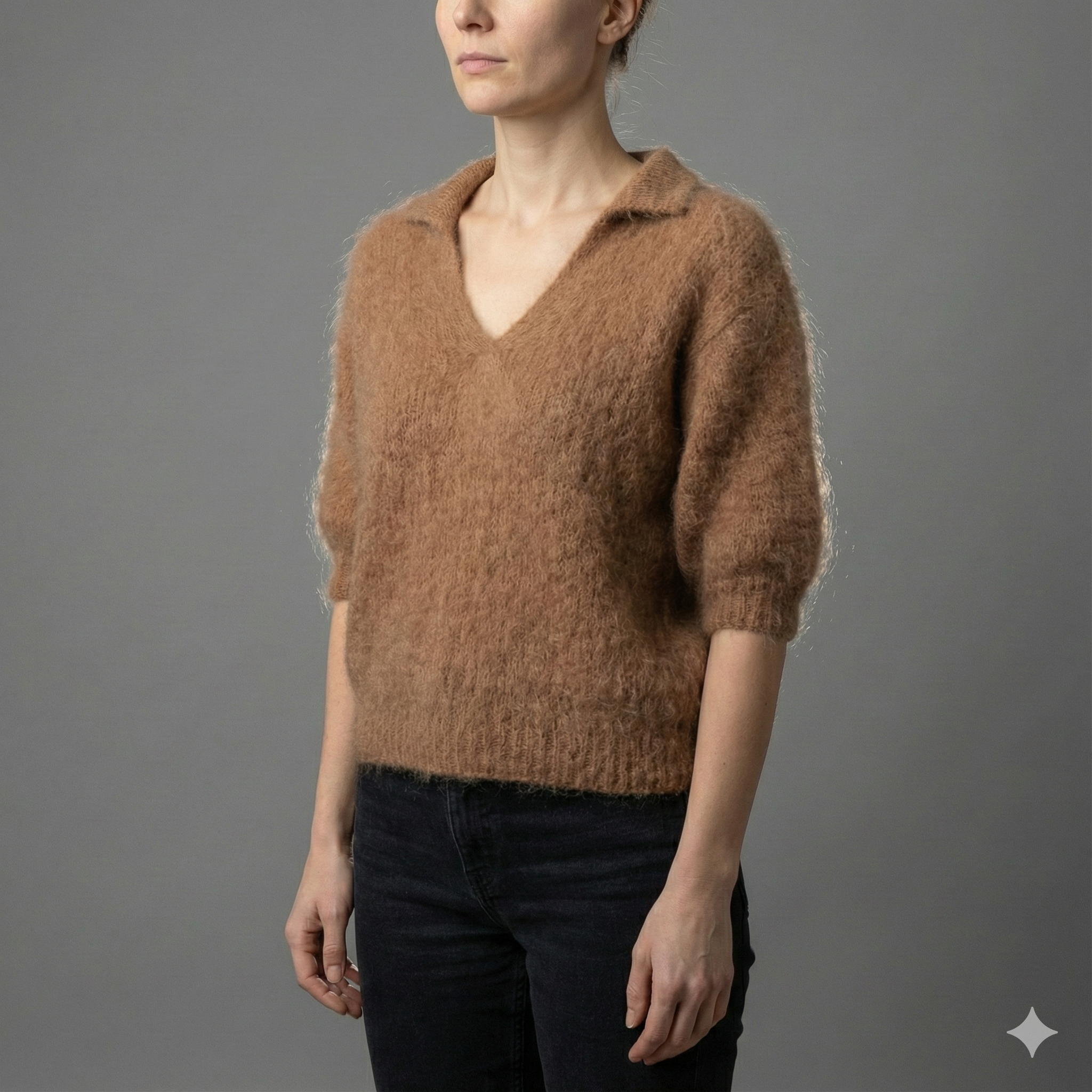 Baby mohair, V-neck polo collar, short-sleeved, Casual, Short style art.mh6101