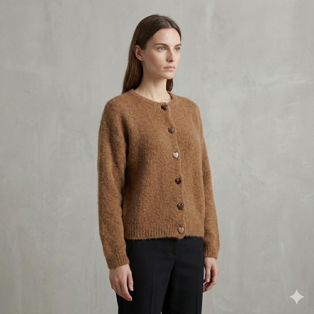 baby alpaca long sleeve Cardigan crew neck art.21502