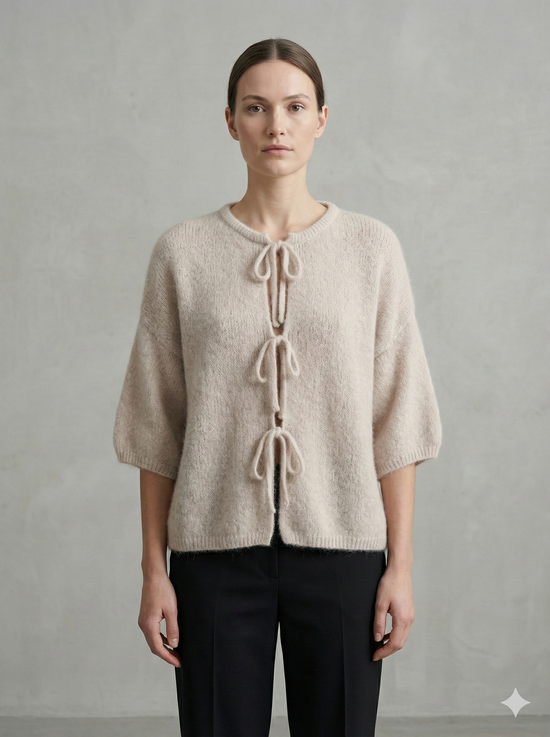 baby alpaca Mid-length sleeve Cardigan crew neck art.21287