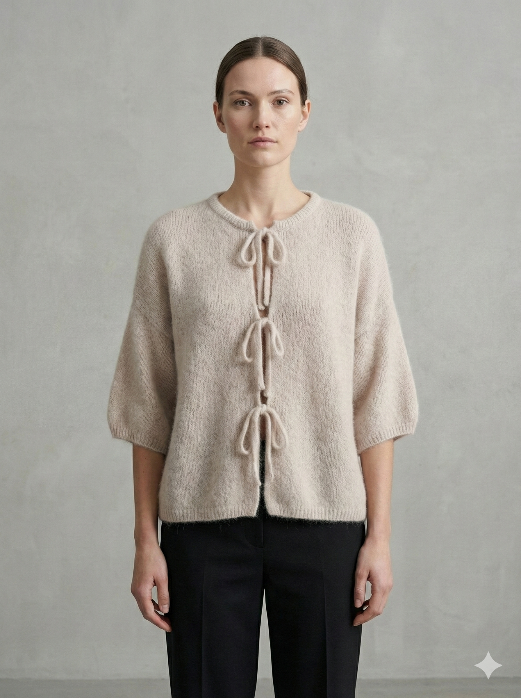 baby alpaca Mid-length sleeve Cardigan crew neck art.21287