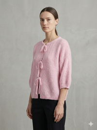 baby alpaca Mid-length sleeve Cardigan crew neck art.21287